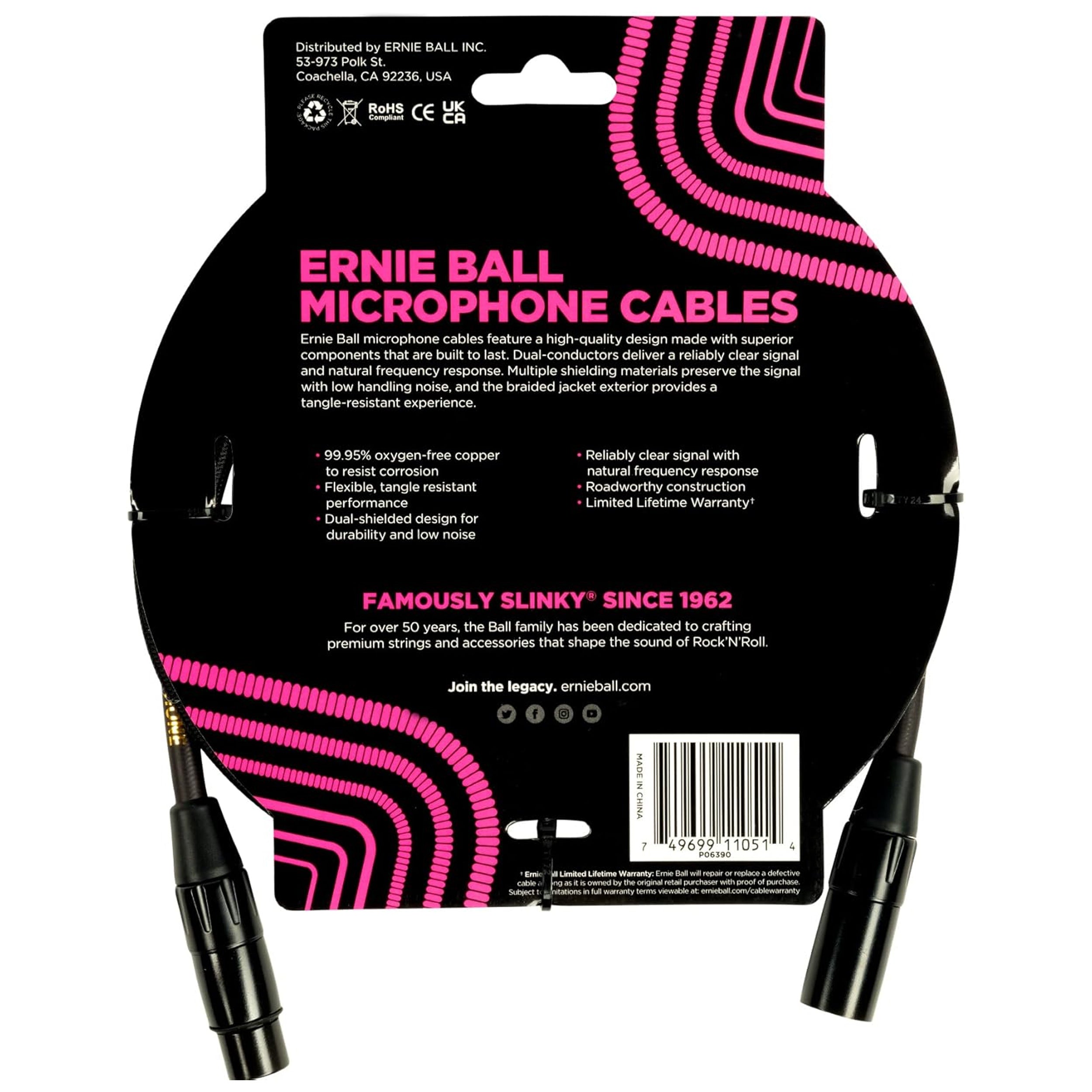 Ernie Ball Braided XLR Microphone Cable Male/Female 5ft - Black