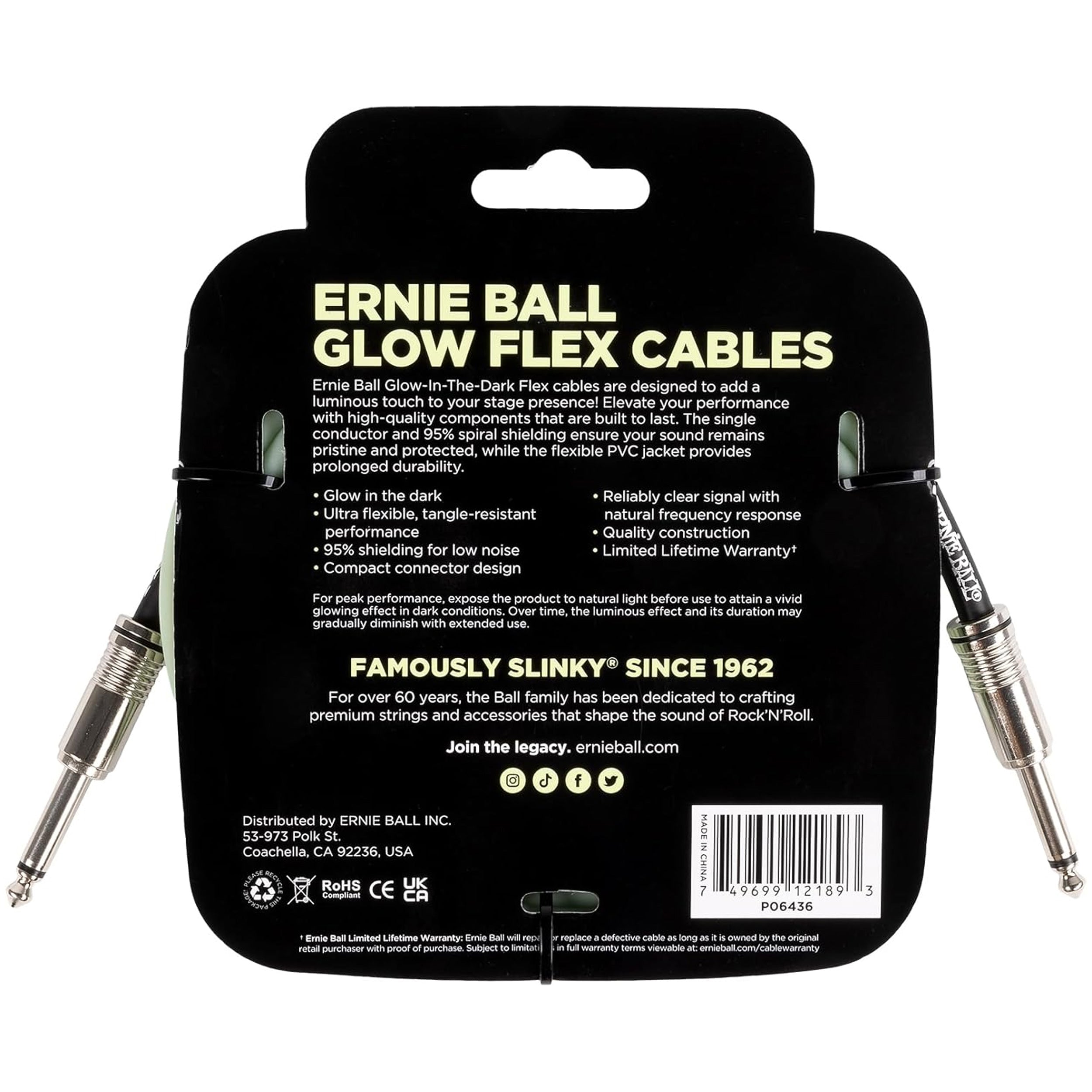 Ernie Ball Flex Instrument Cable Straight/Straight 10ft - Glow in Dark