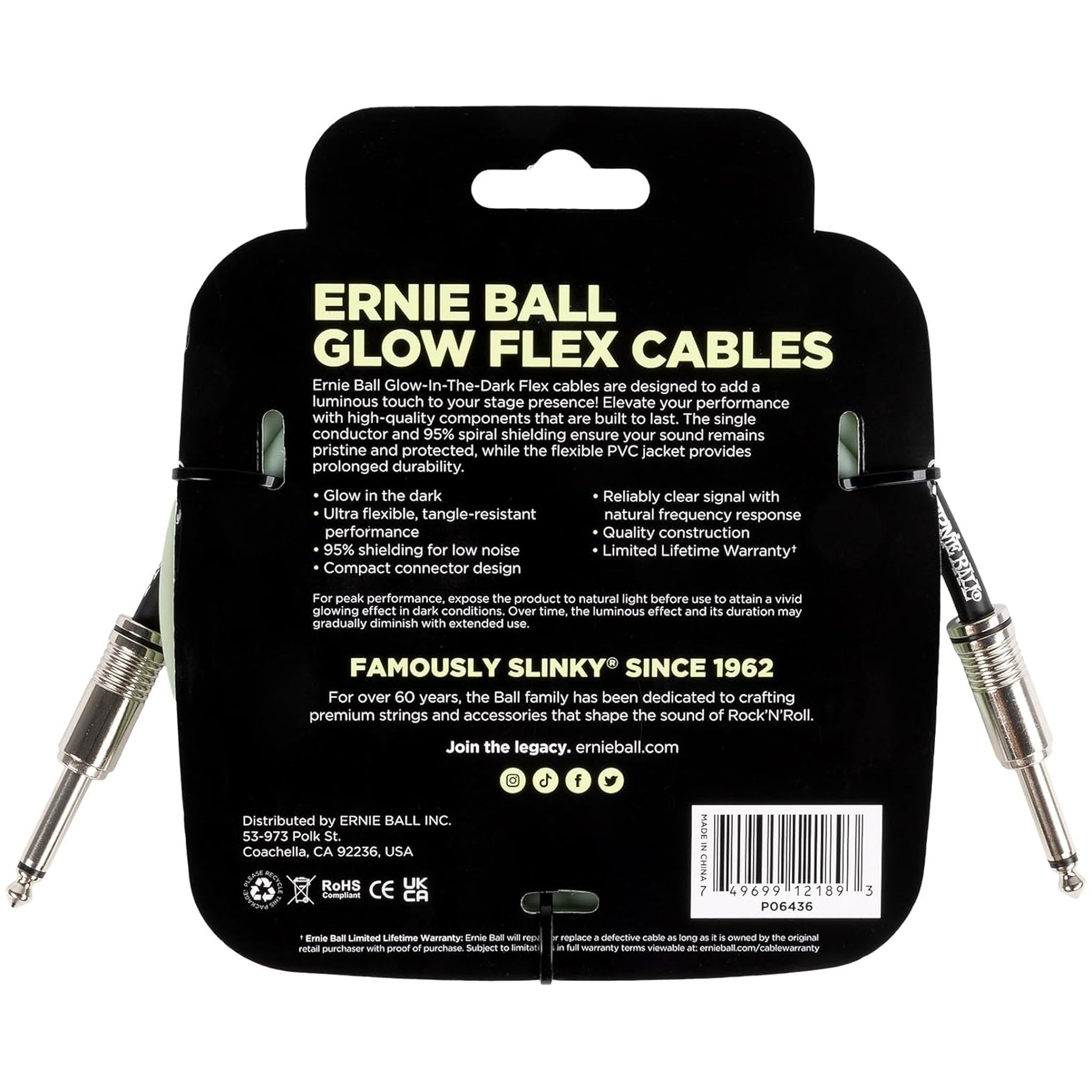 Ernie Ball Flex Instrument Cable Straight/Straight 10ft - Glow in Dark