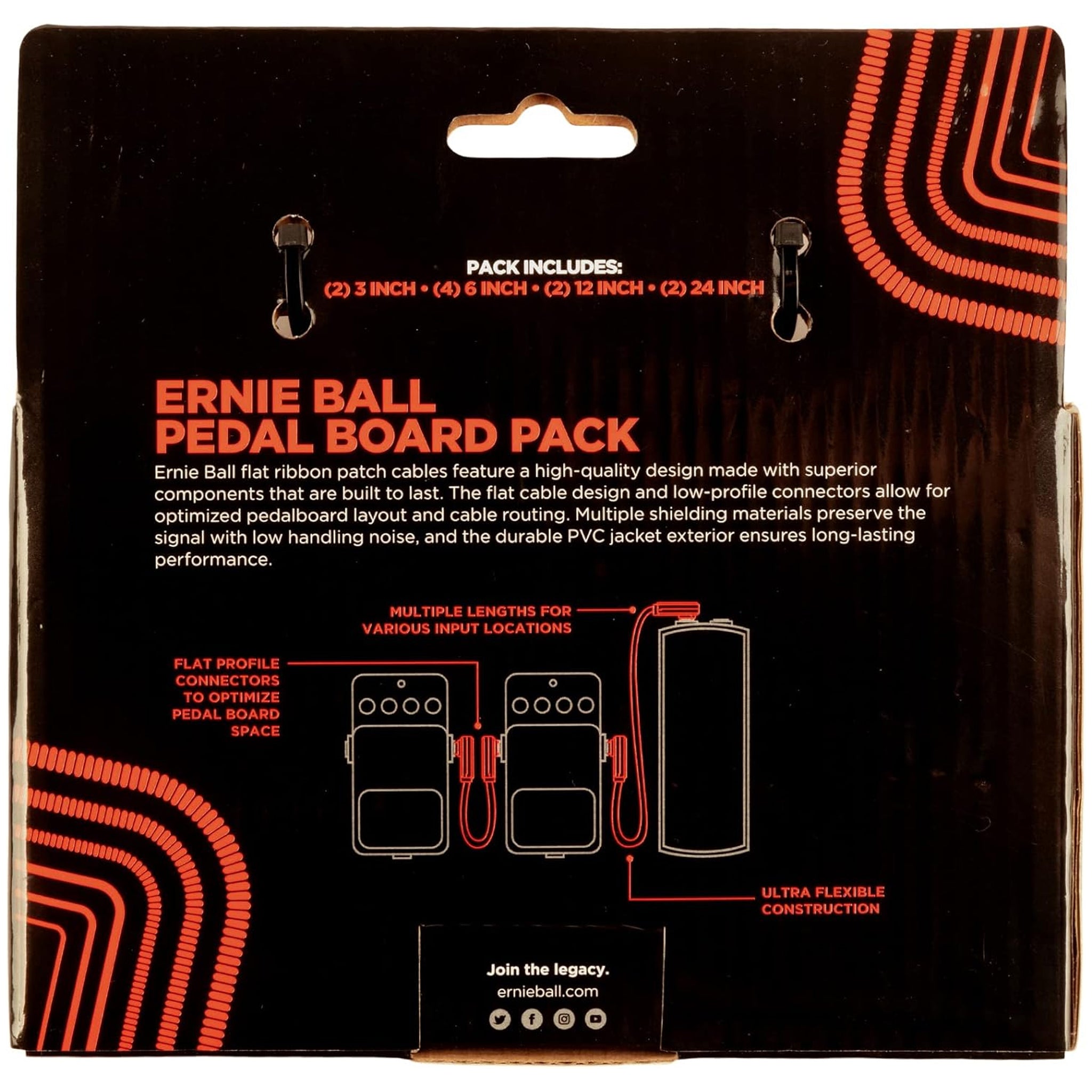 Ernie Ball Flat Ribbon Patch Cables Pedalboard Multi-Pack - Red