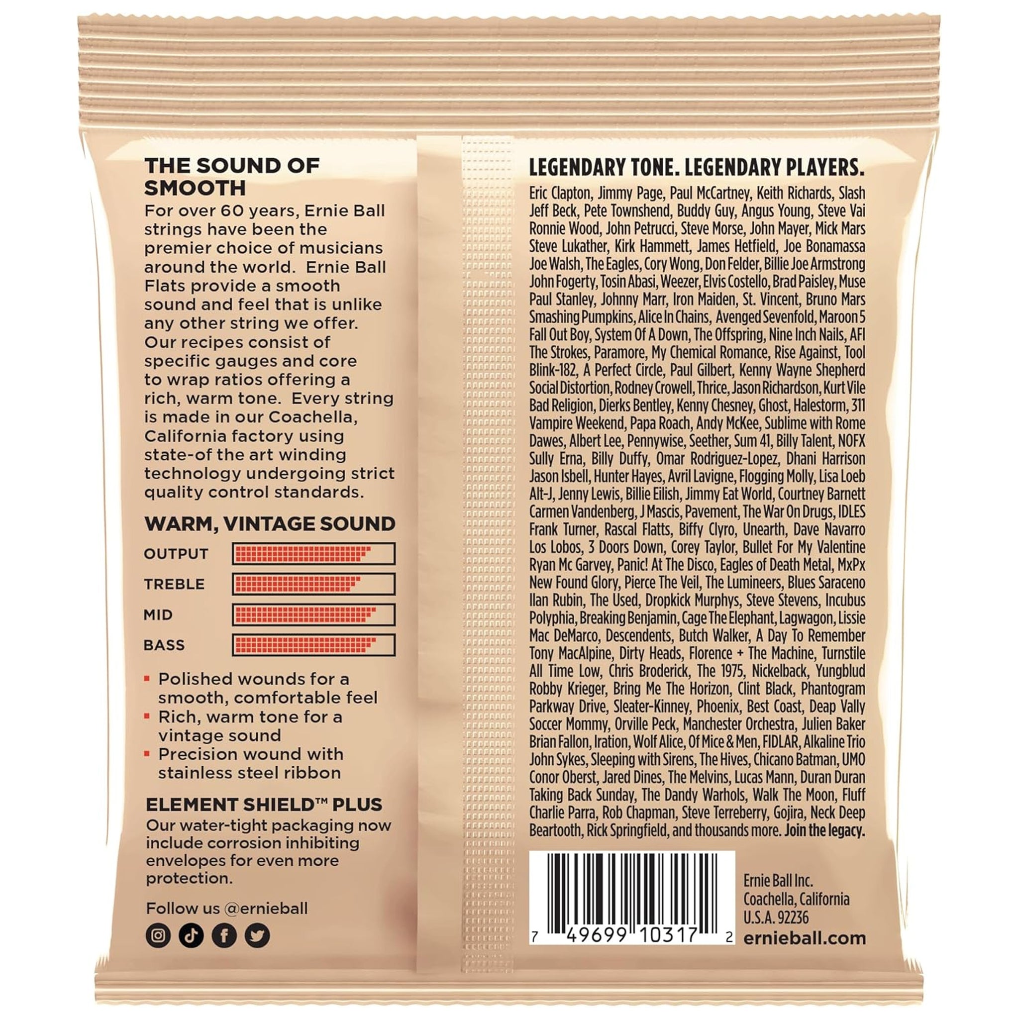 Ernie Ball Med-Light Stainless Steel Flatwound Electric Guitar Strings - 12-52