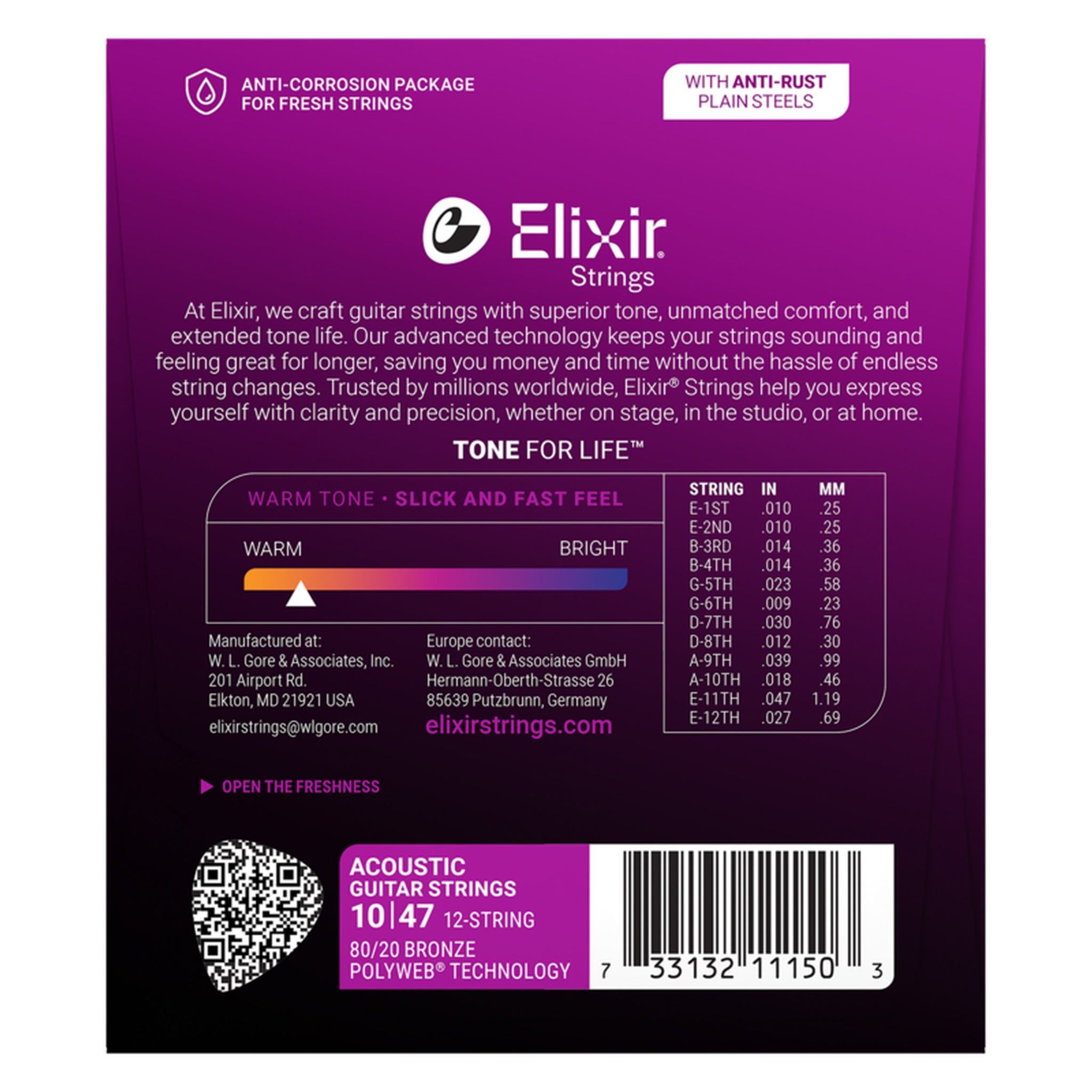 Elixir 80/20 Bronze 12-String Acoustic Guitar Strings, POLYWEB Light (.010-.047)
