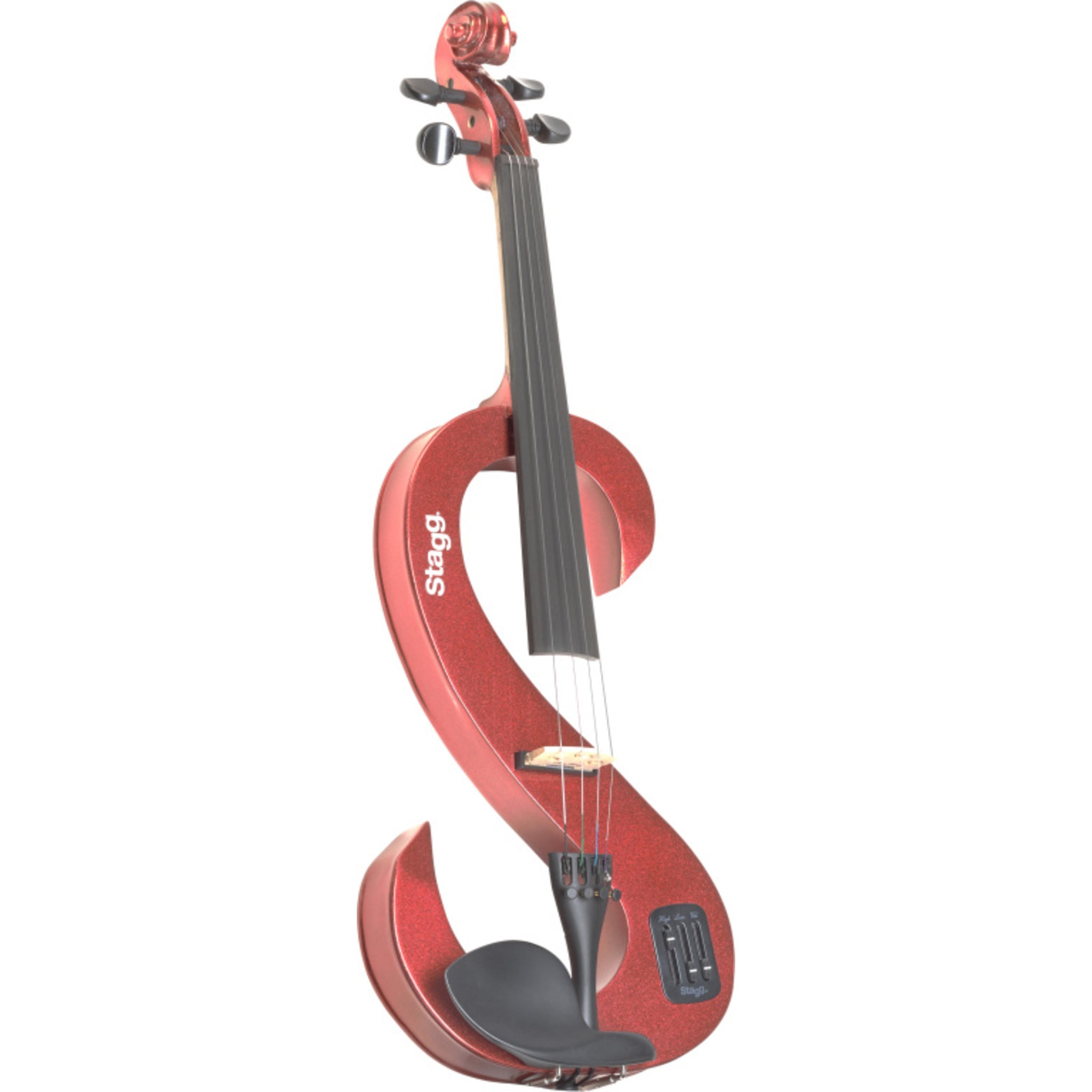 Stagg 4/4 Electric Violin Set With S-shaped Metallic Red, Case & Headphones