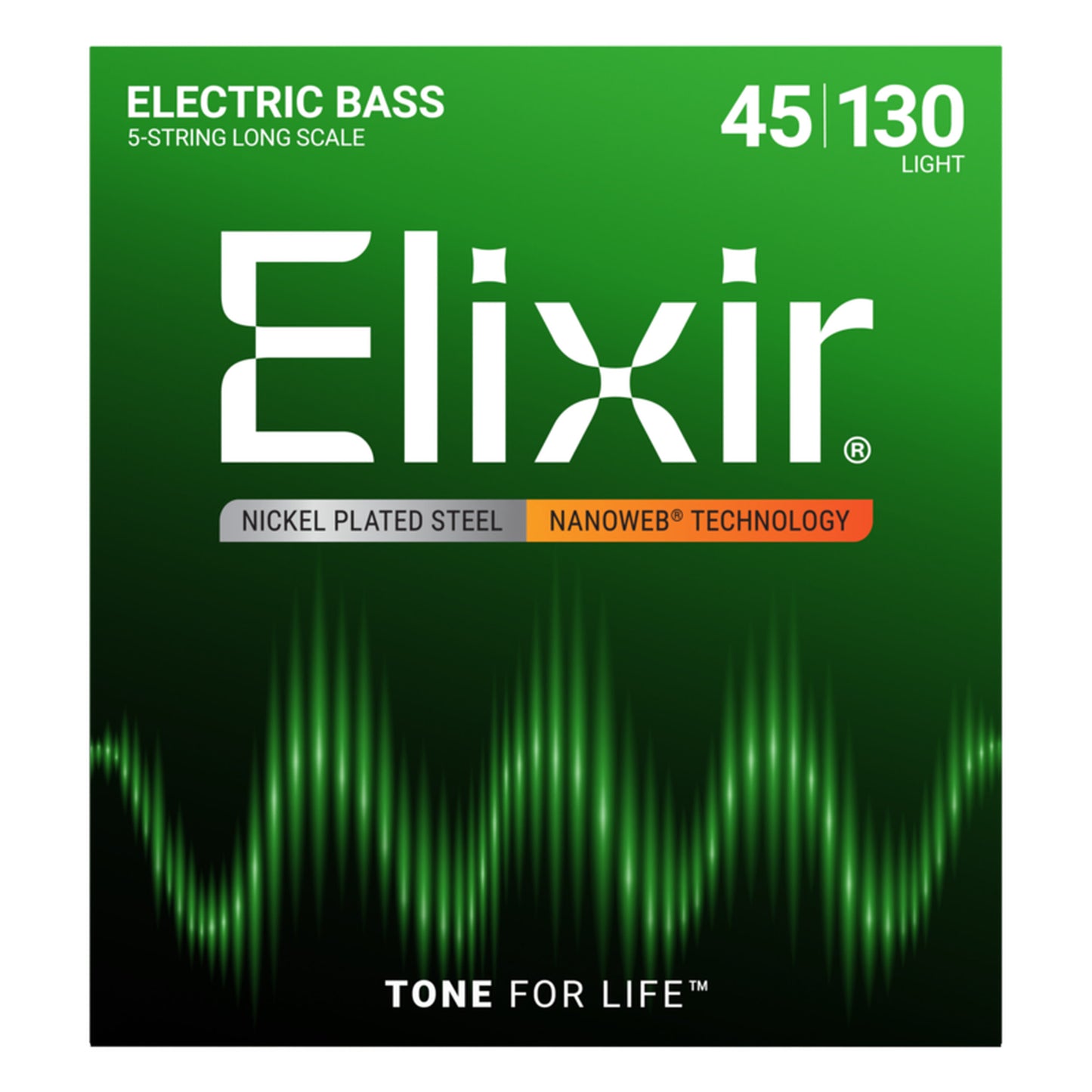 Elixir Nickel Plated Steel 5-String Bass Strings, Long Scale, Light (.045-.130)
