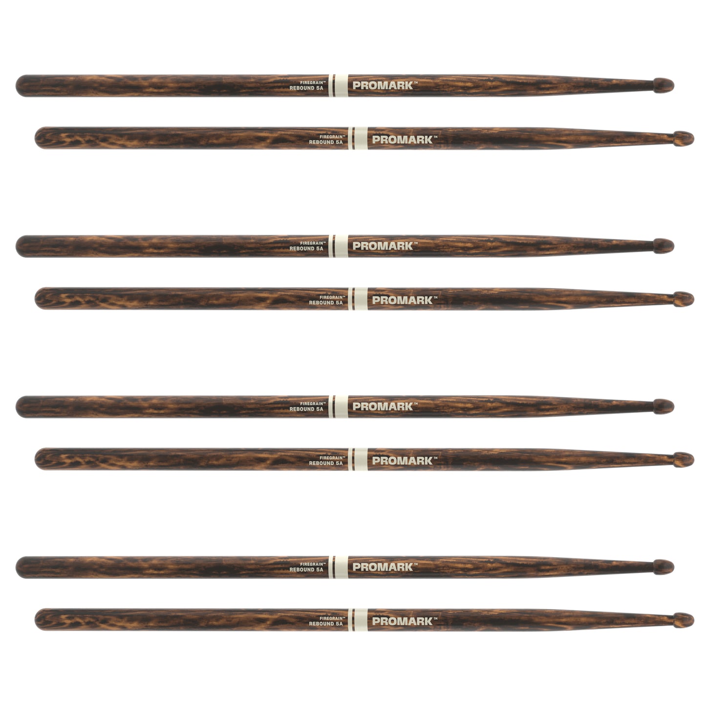 ProMark Rebound 5A FireGrain Hickory Drumsticks, Acorn Wood Tip, 4-Pack