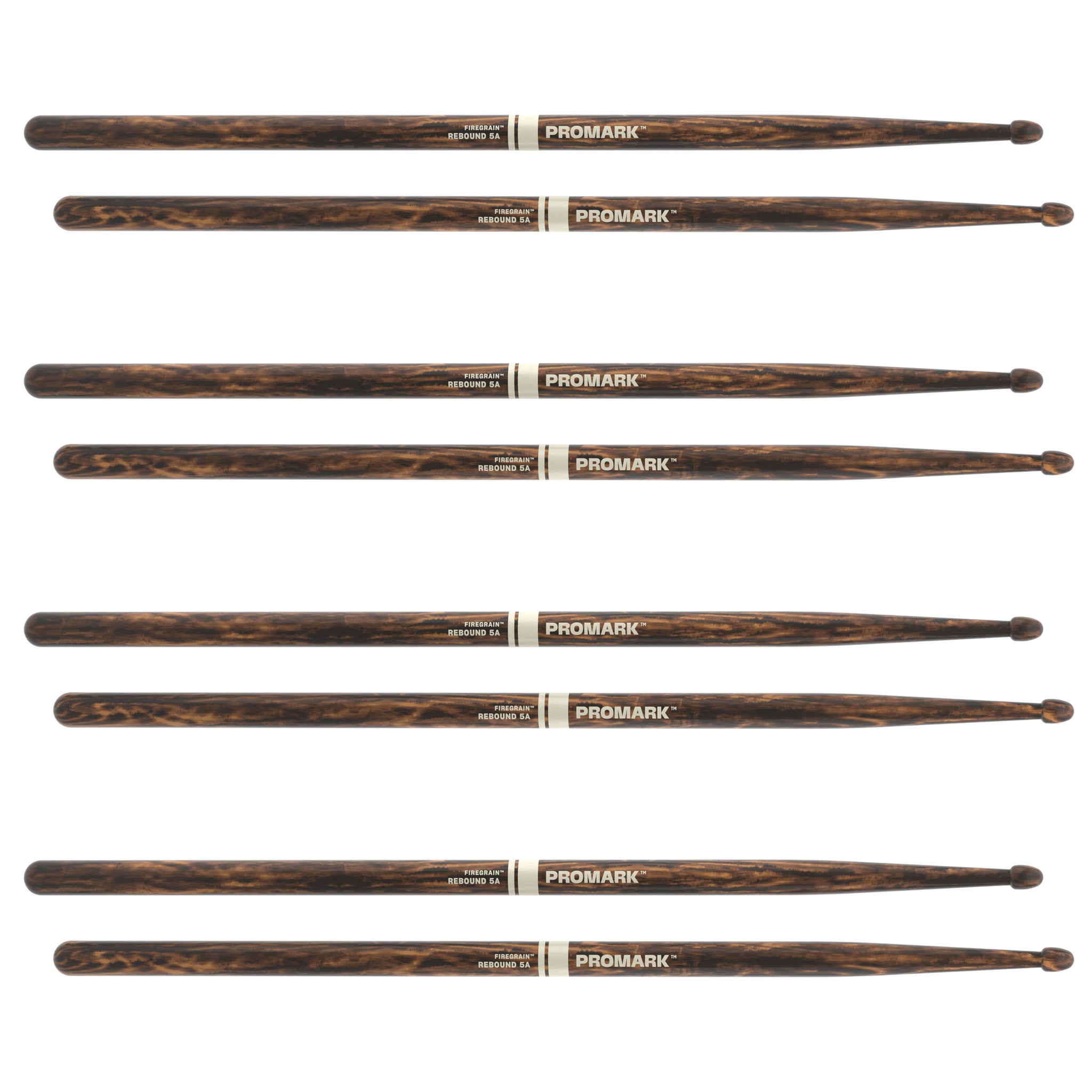 ProMark Rebound 5A FireGrain Hickory Drumsticks, Acorn Wood Tip, 4-Pack