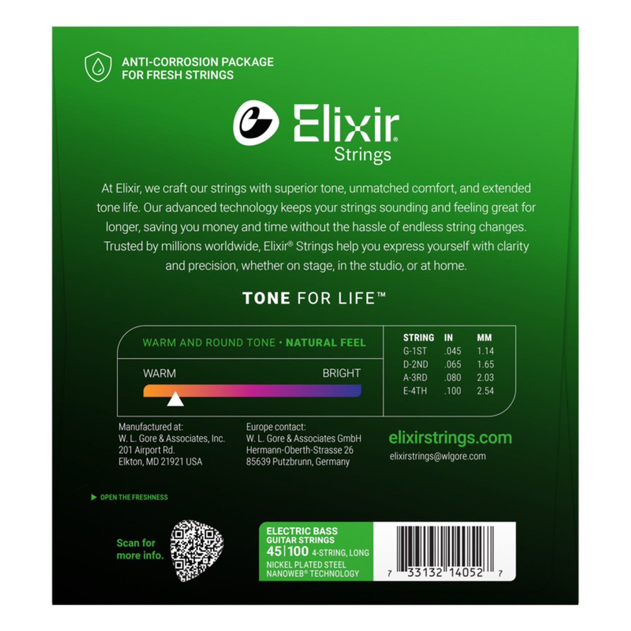 Elixir Nickel Plated Steel Bass Strings, NANOWEB, Long Scale, Light (.045-.100)