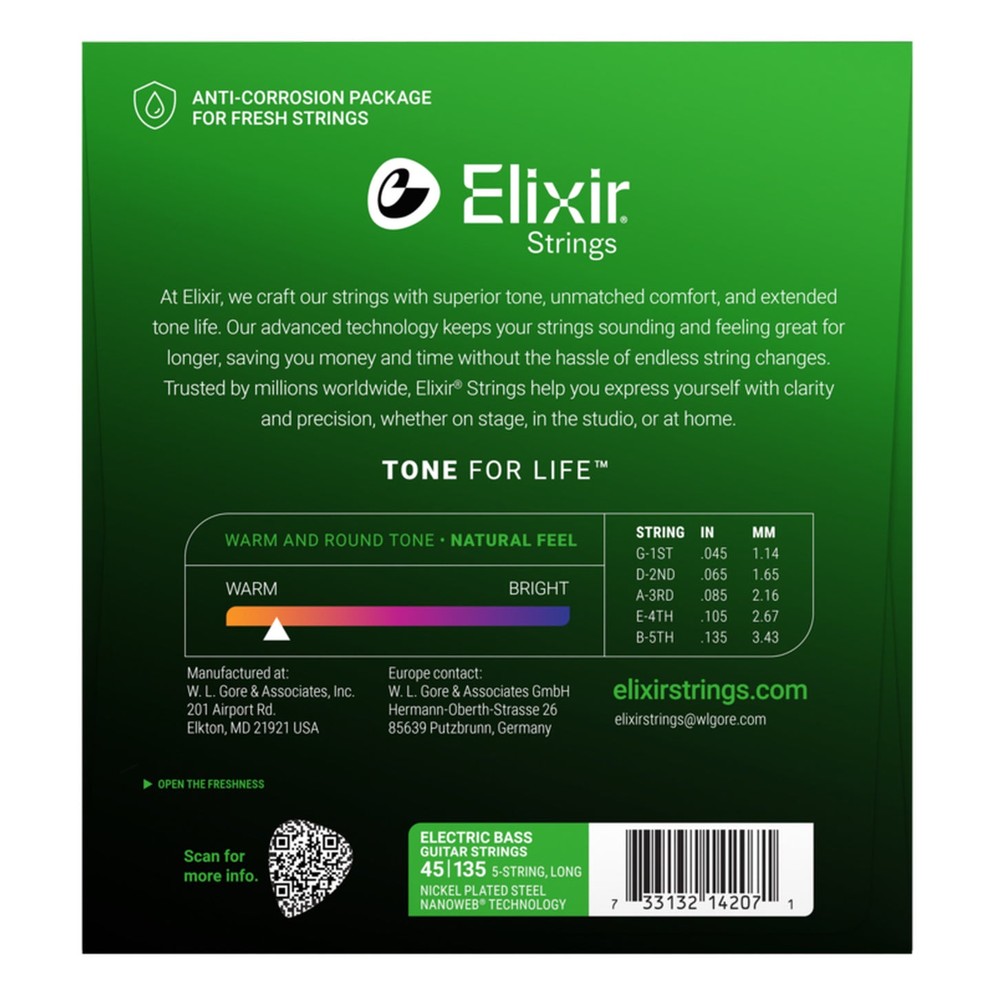 Elixir Nickel Plated Steel 5-String Bass Strings Long Scale Light/Med 045-135