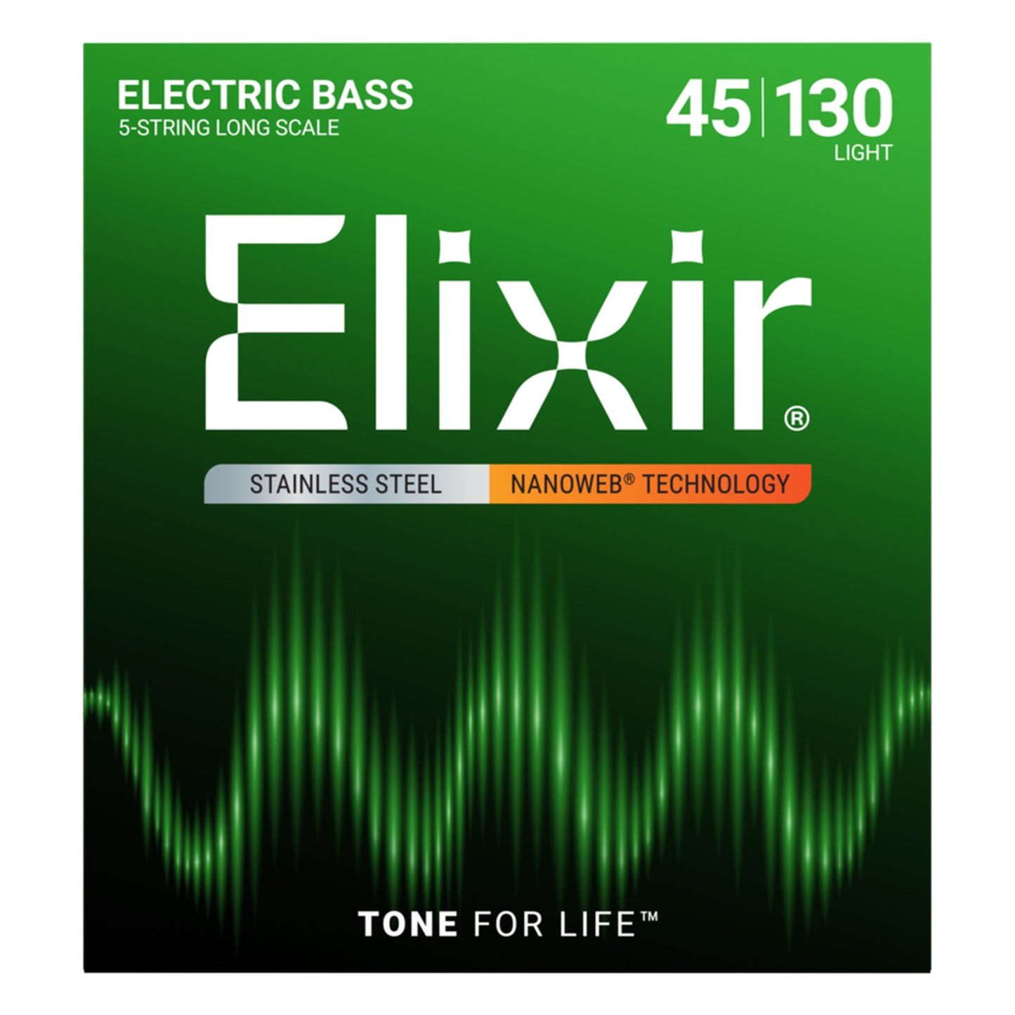 Elixir Stainless Steel 5-String Bass Strings NANOWEB Long Scale Light (045-130)