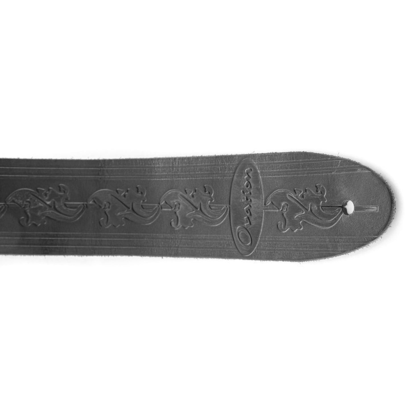 Ovation Guitar Premium Leather Strap Signature Leaf Black