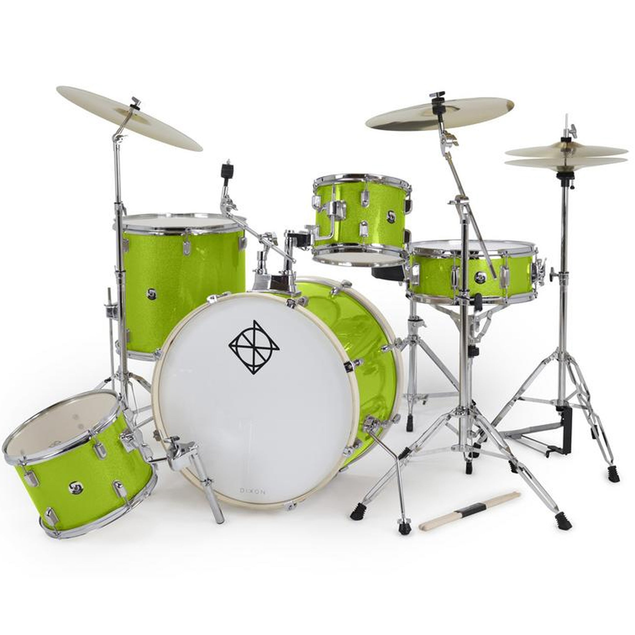 Dixon Spark 5pc Drum Set Key Lime Sparkle Complete Outfit