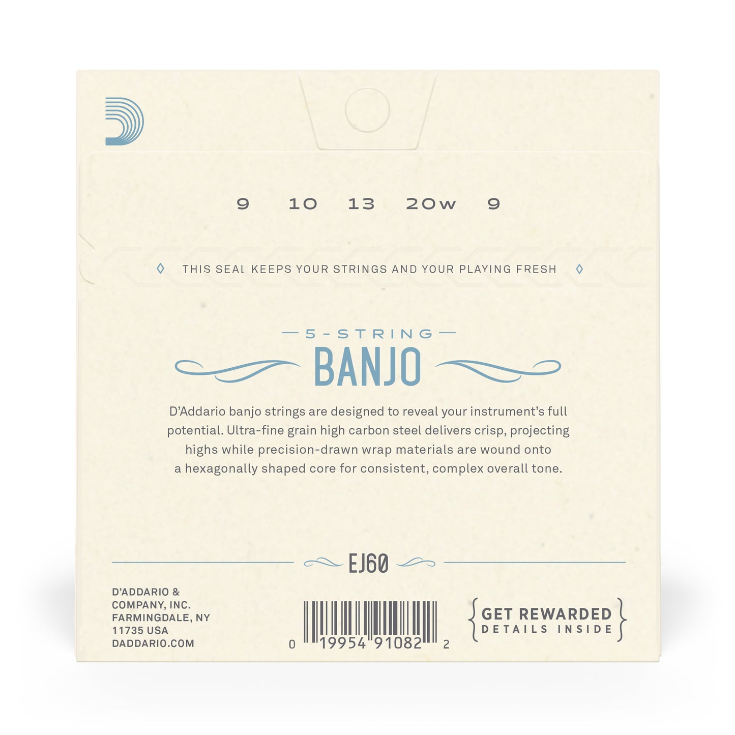 D'Addario EJ60 5-String Banjo Strings, Nickel, Light, 9-20