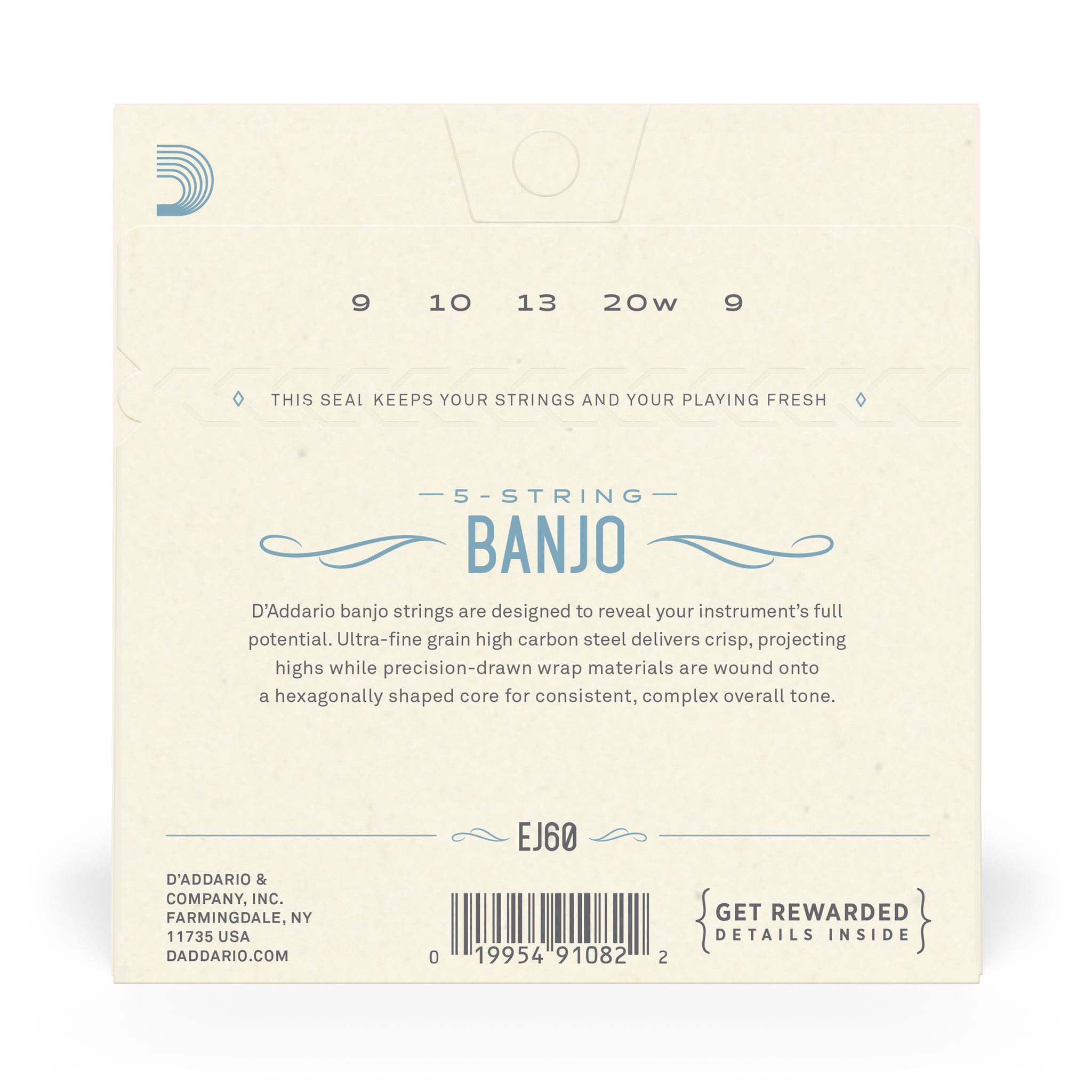 D'Addario EJ60 5-String Banjo Strings, Nickel, Light, 9-20