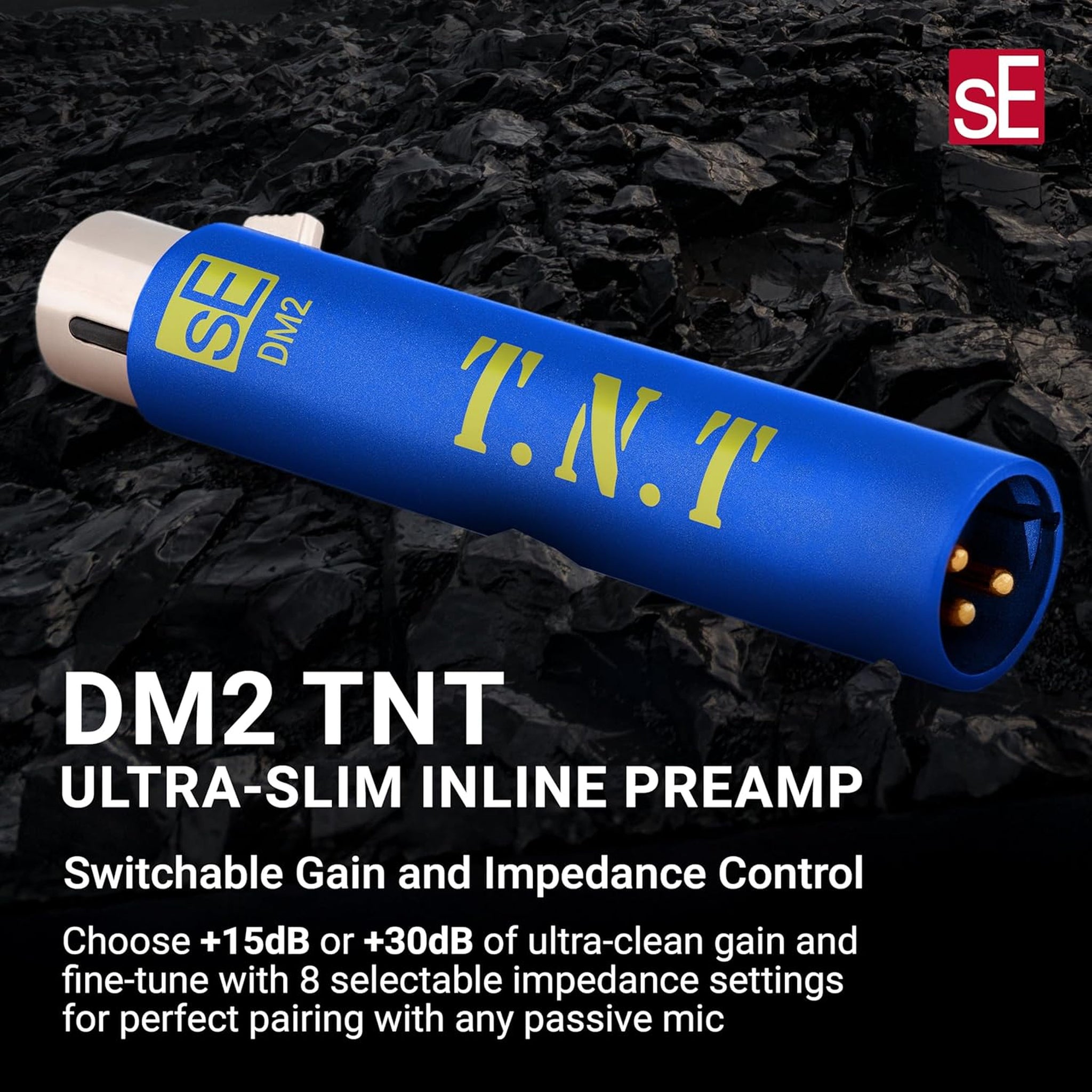 sE Electronics Active In-line Mic Preamp Selectable Gain and Impedance in Black