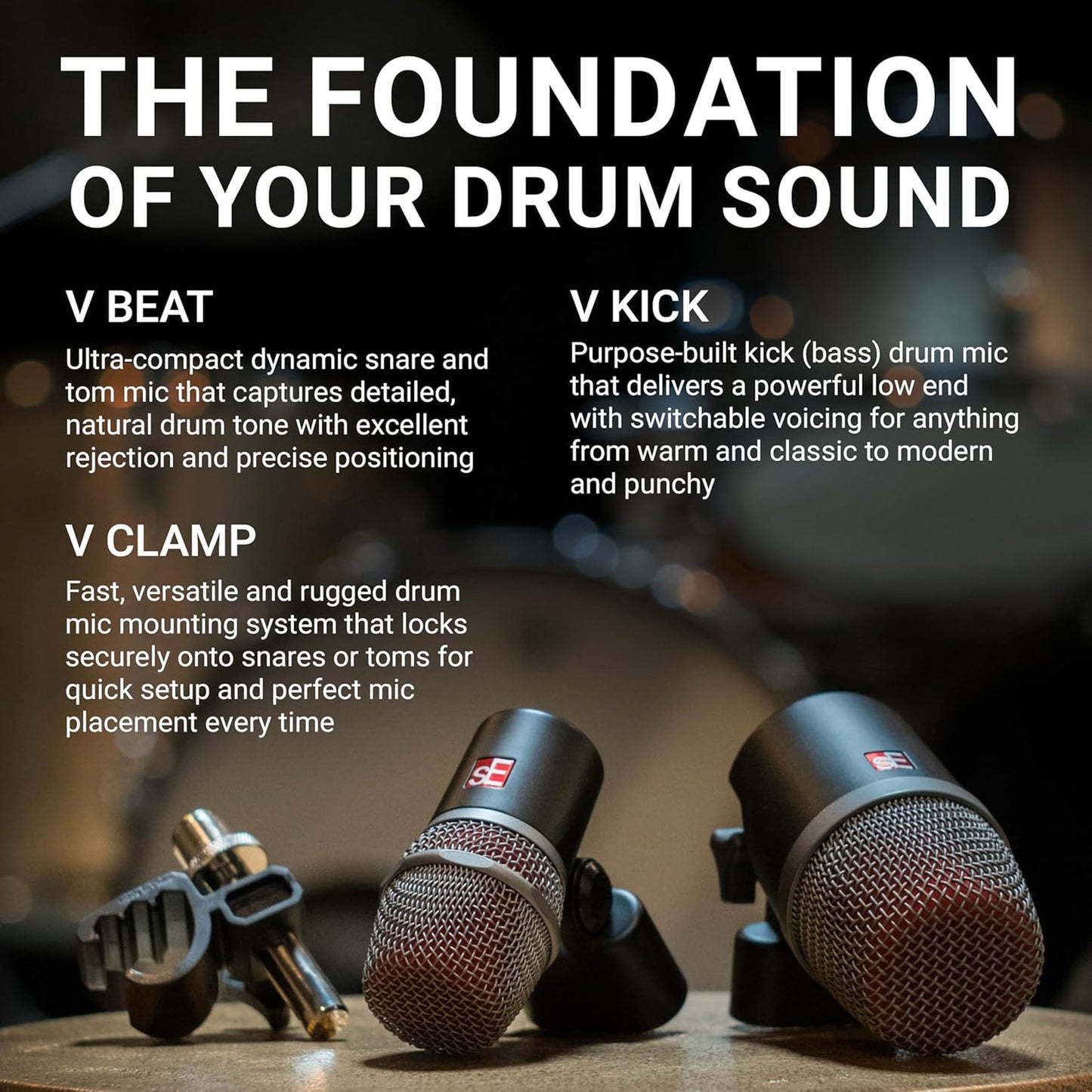 sE Electronics V Pack feat V Kick, 3 V Beat w/clamps, V7 X Pair of sE8 with Case