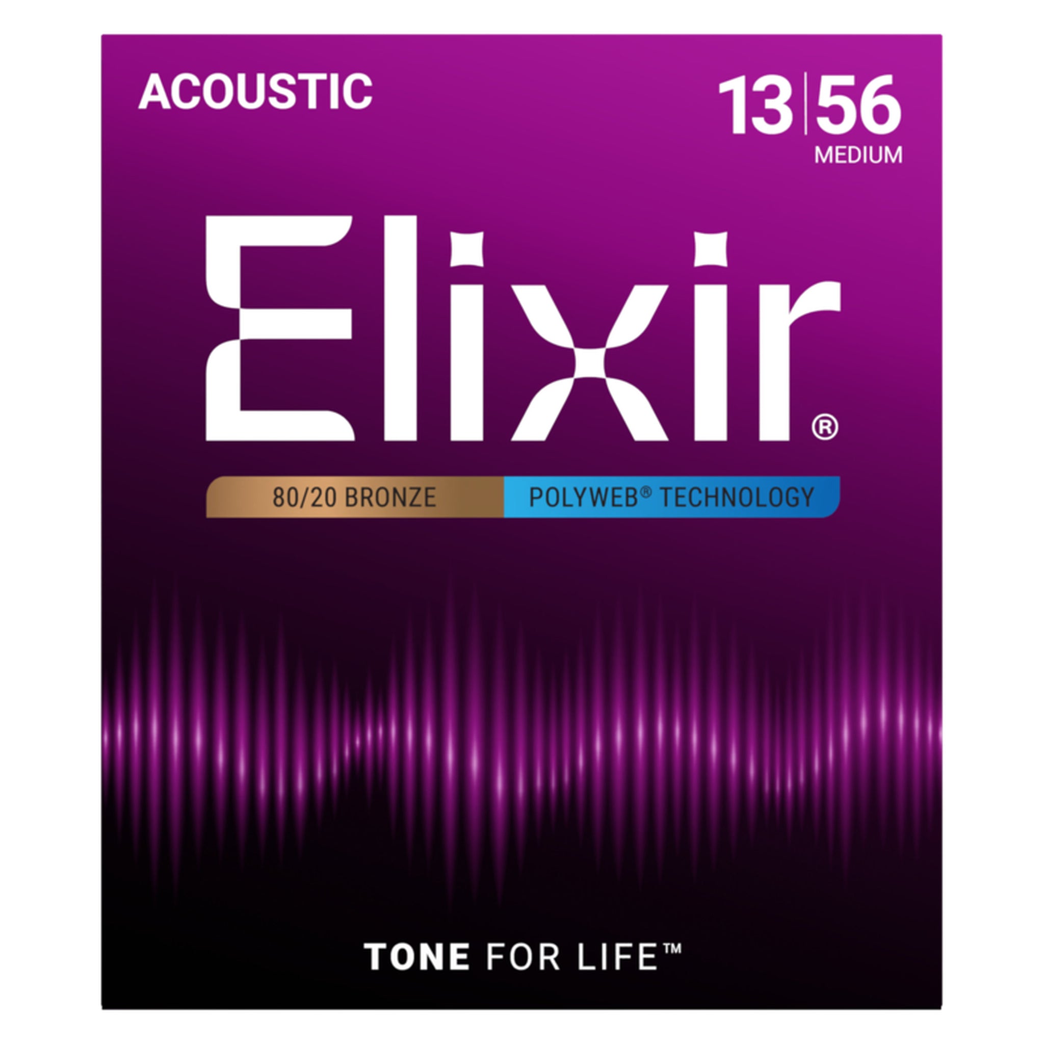 Elixir 80/20 Bronze Acoustic Guitar Strings, POLYWEB, Medium (.013-.056)
