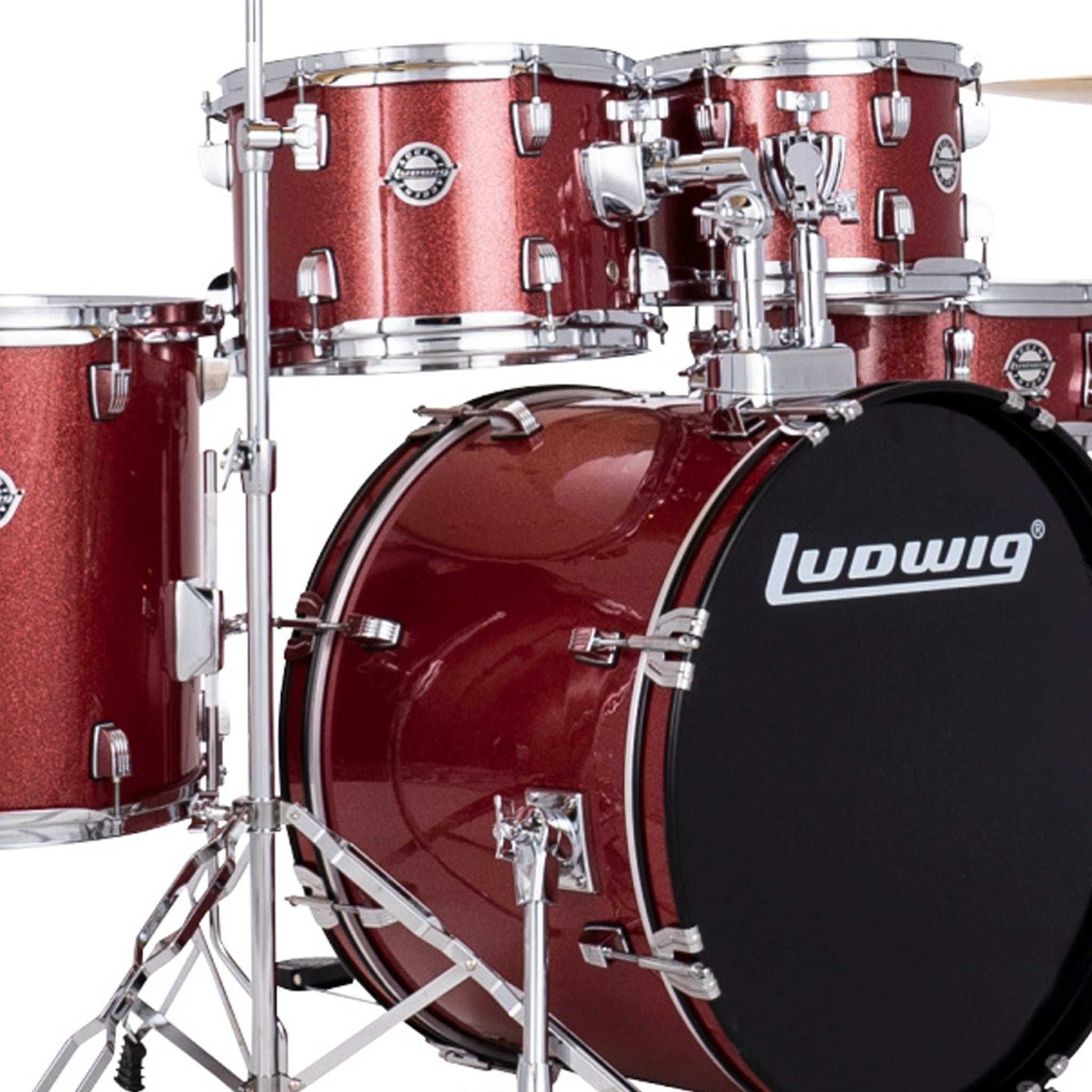 Ludwig Accent FUSE 5pc Acoustic Drum Set Pack Red Sparkle