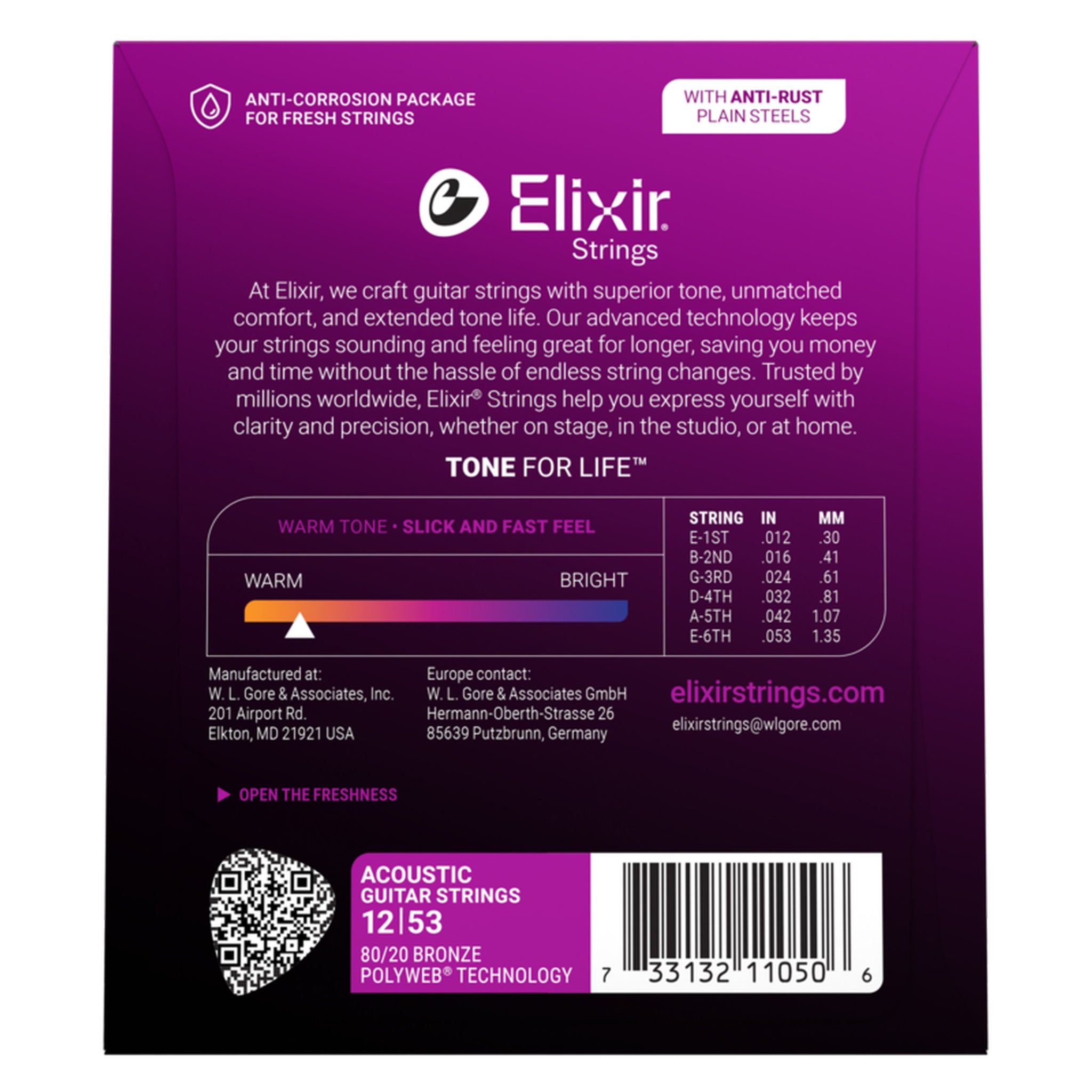 Elixir 80/20 Bronze Acoustic Guitar Strings, POLYWEB, Light (.012-.053)