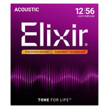 Elixir Phosphor Bronze Acoustic Guitar Strings, NANOWEB Light/Medium (.012-.056)