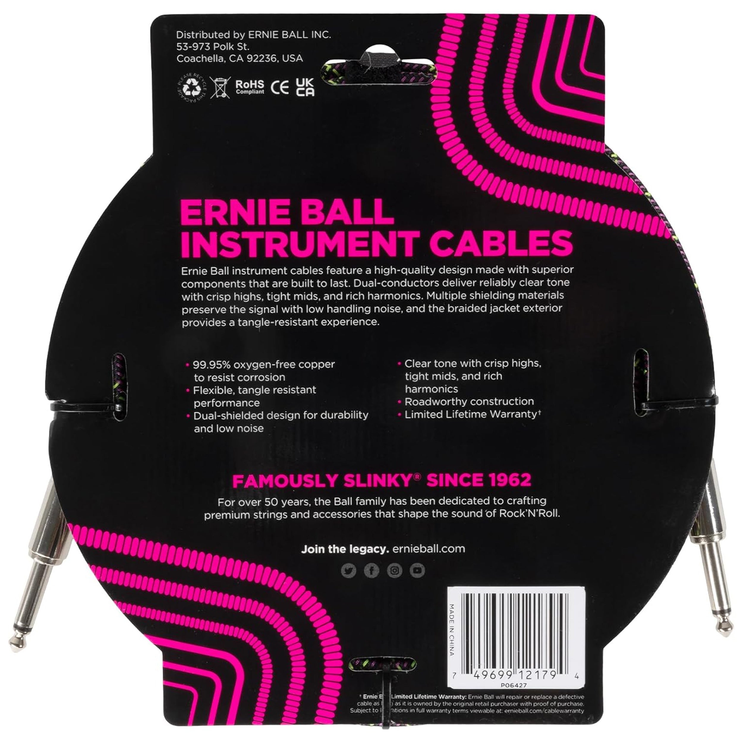Ernie Ball Braided Instrument Cable Straight/Straight 10ft - Purple Python