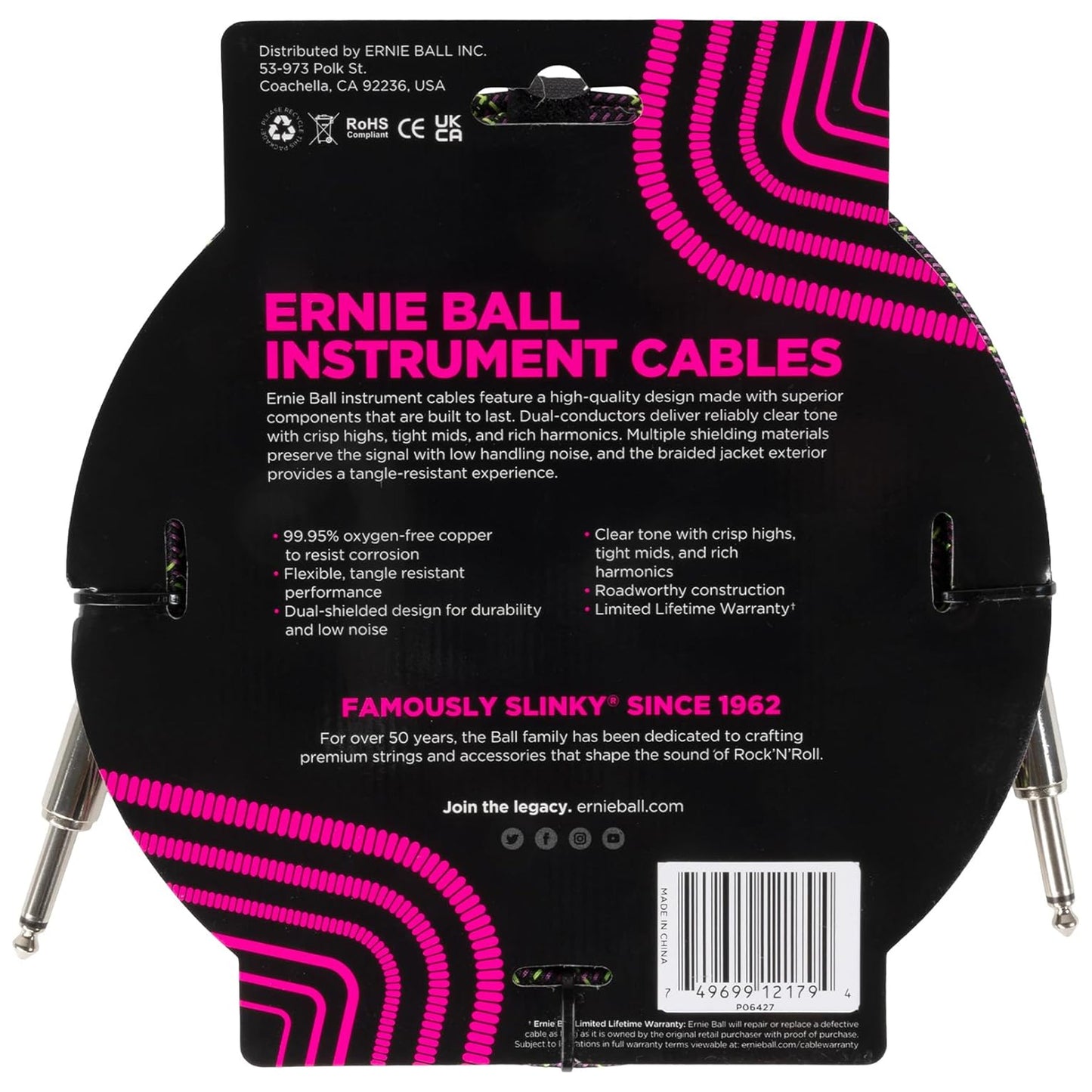 Ernie Ball Braided Instrument Cable Straight/Straight 10ft - Purple Python