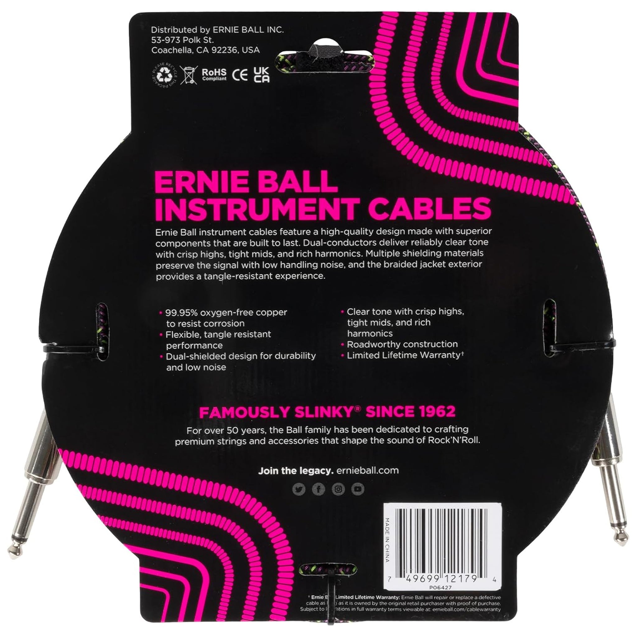 Ernie Ball Braided Instrument Cable Straight/Straight 10ft - Purple Python
