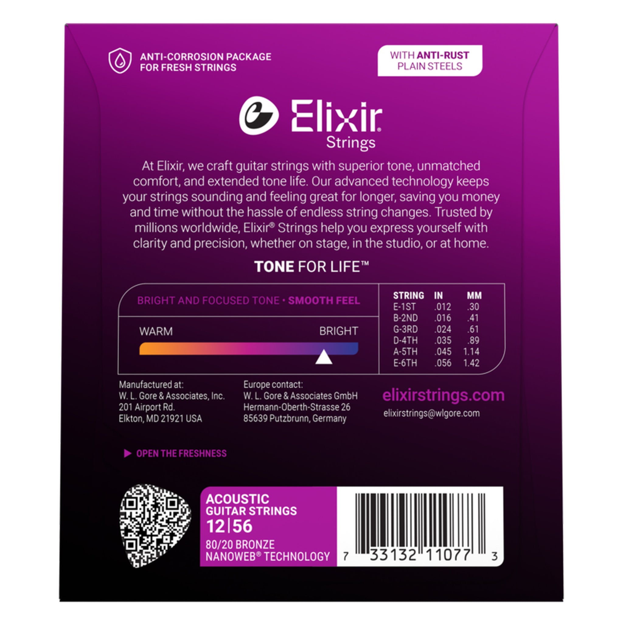 Elixir 80/20 Bronze Acoustic Guitar Strings, NANOWEB, Light/Medium (.012-.056)