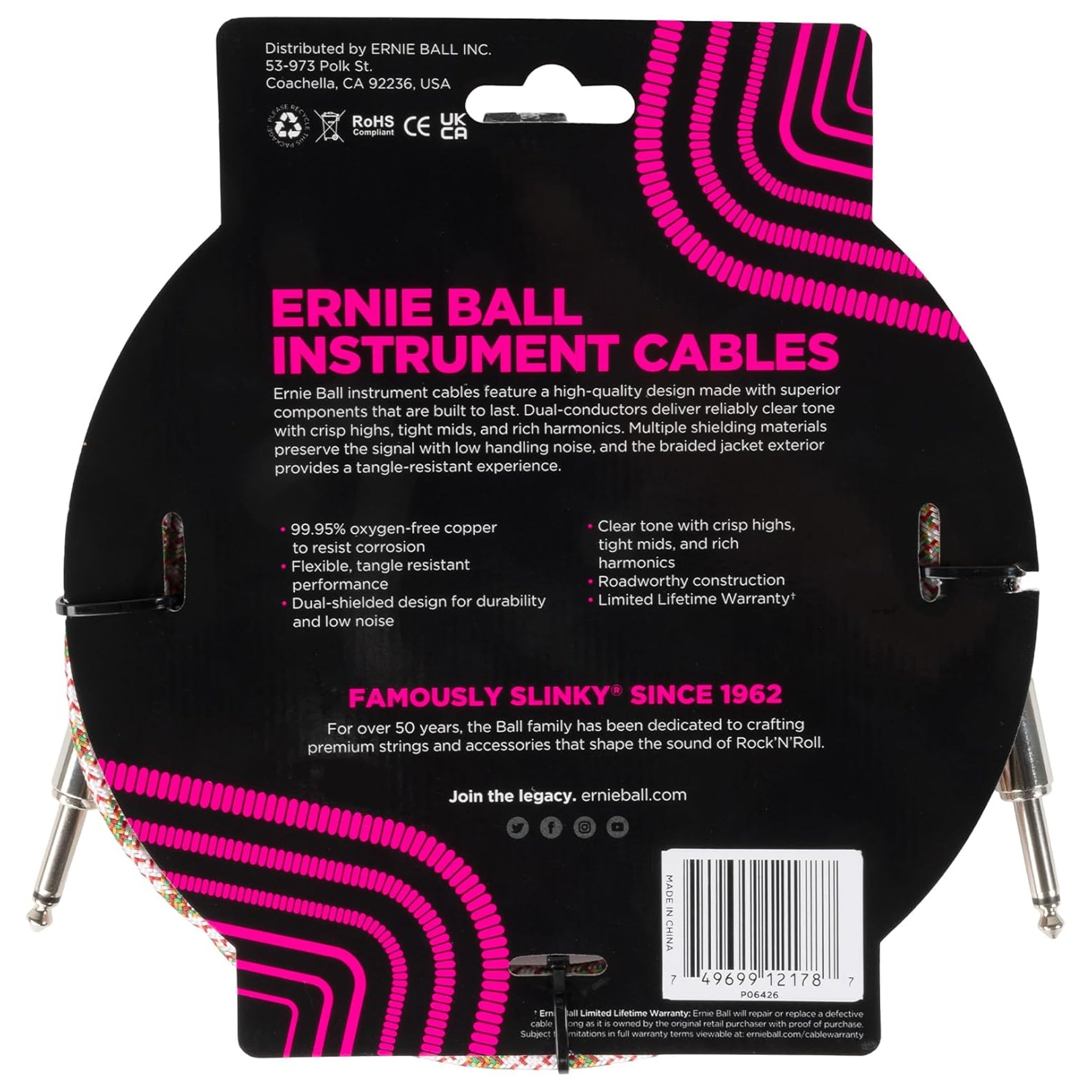 Ernie Ball Braided Instrument Cable Straight/Straight 10ft - Emerald Argyle
