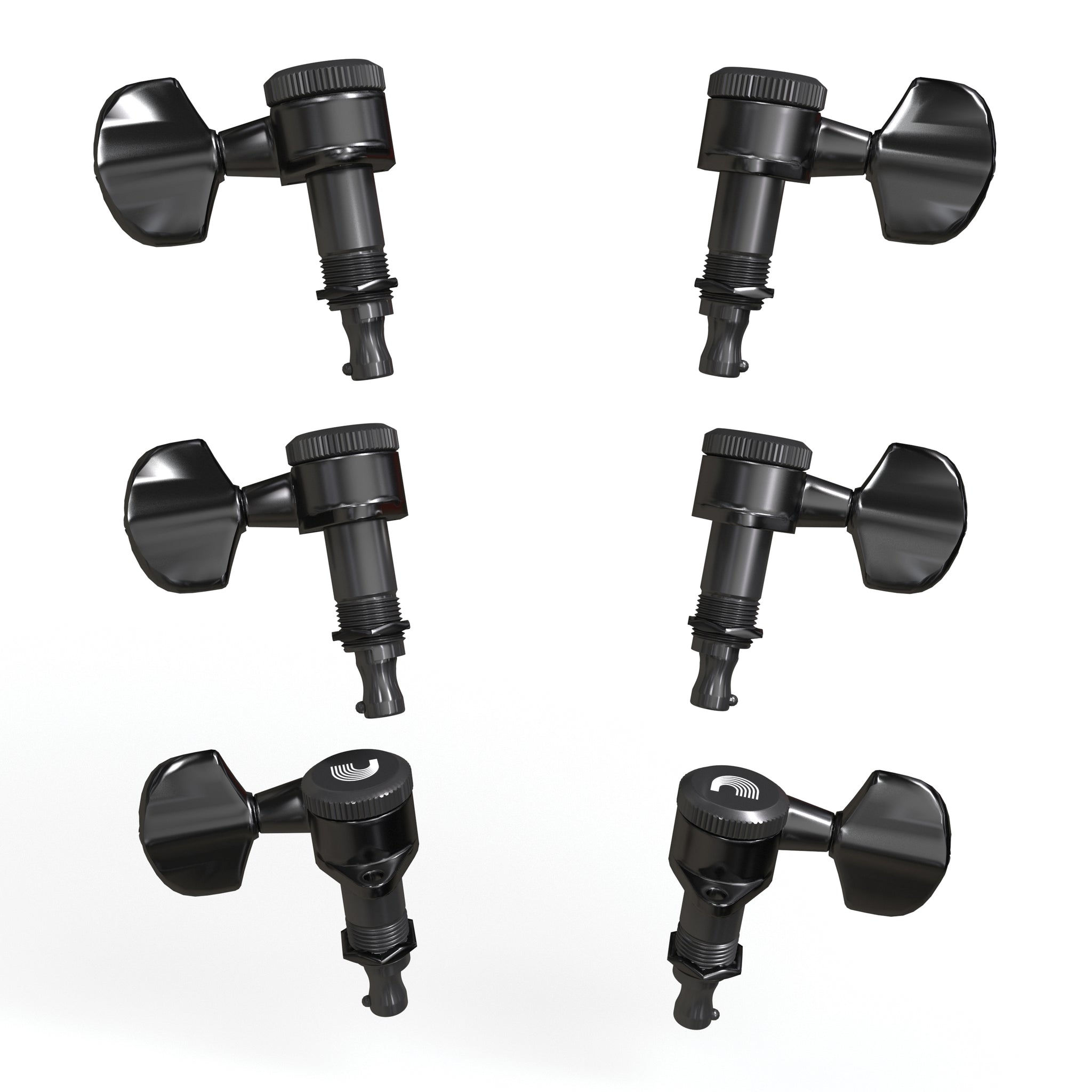 D'Addario Auto-Trim Locking Tuning Machines, 3 + 3 Setup, Black