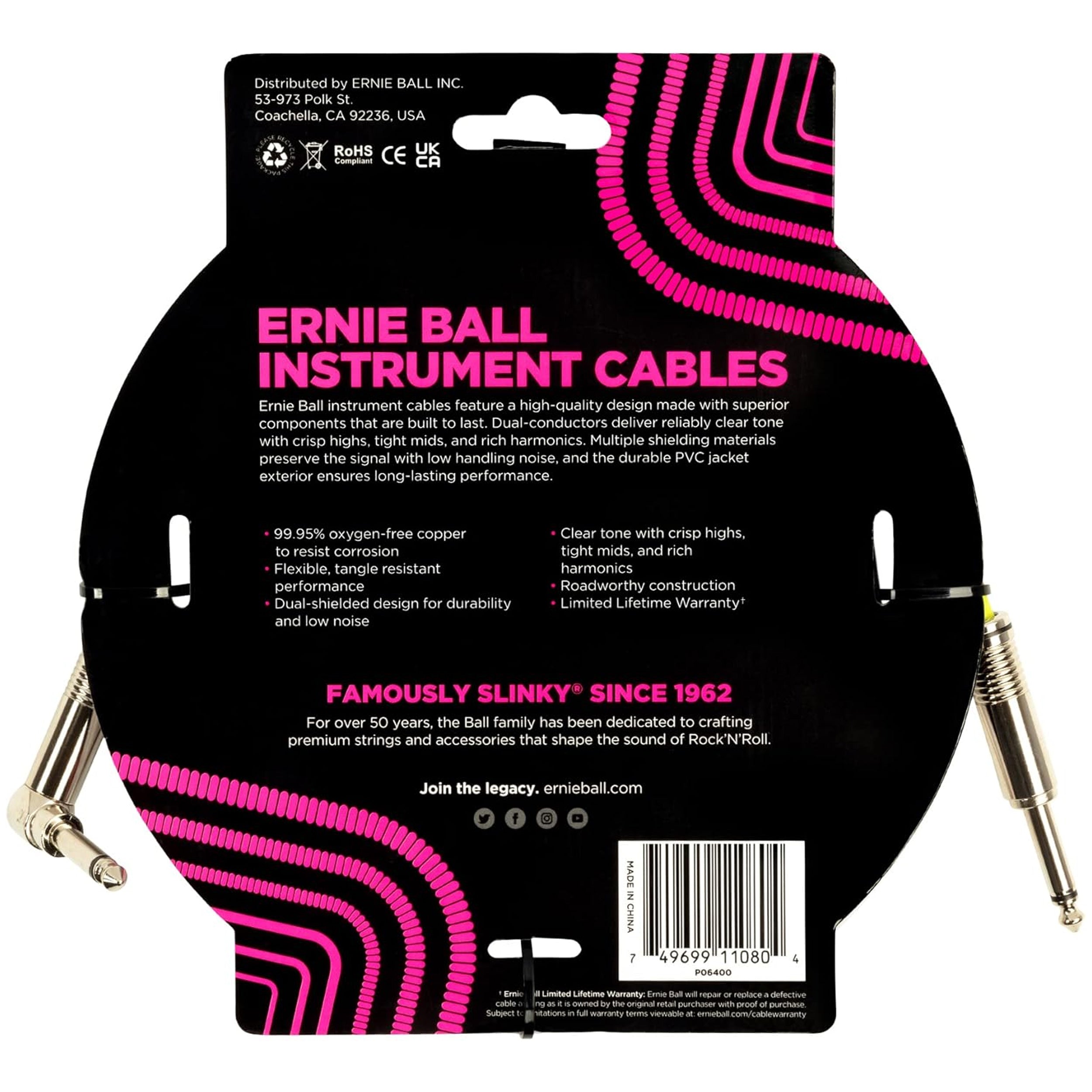 Ernie Ball Classic Instrument Cable Straight/Angle 15ft - White