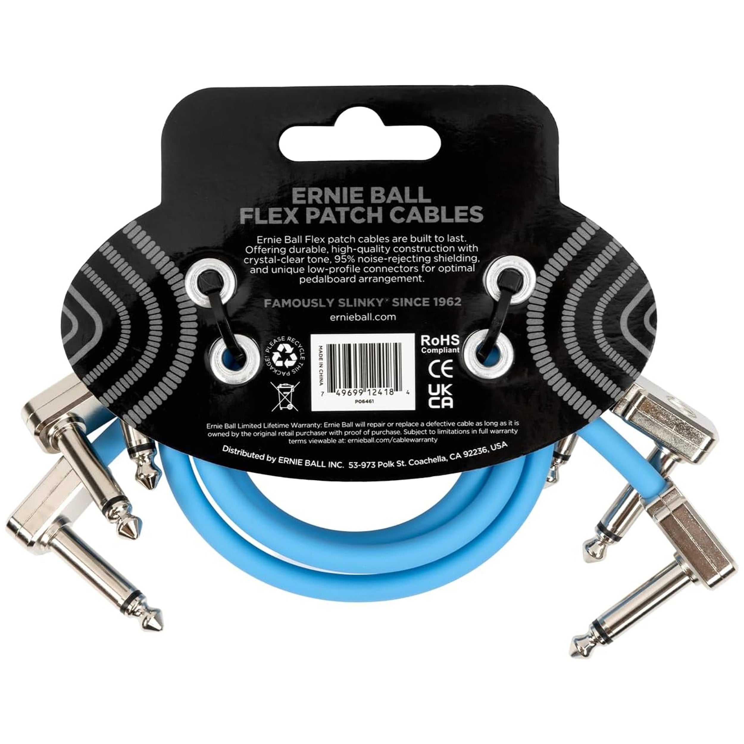 Ernie Ball Flex Patch Cable 12in - Blue - 3 Pack