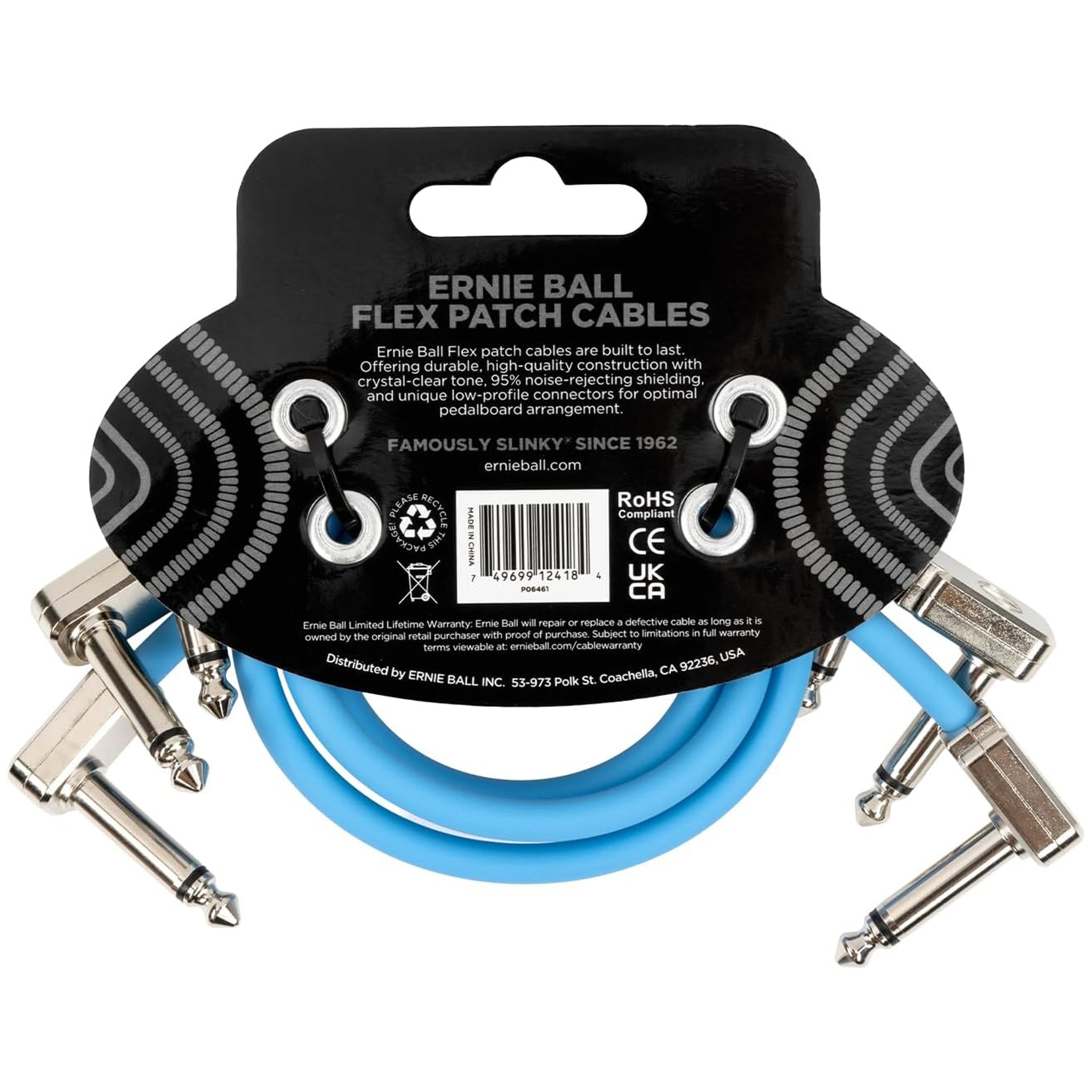 Ernie Ball Flex Patch Cable 12in - Blue - 3 Pack