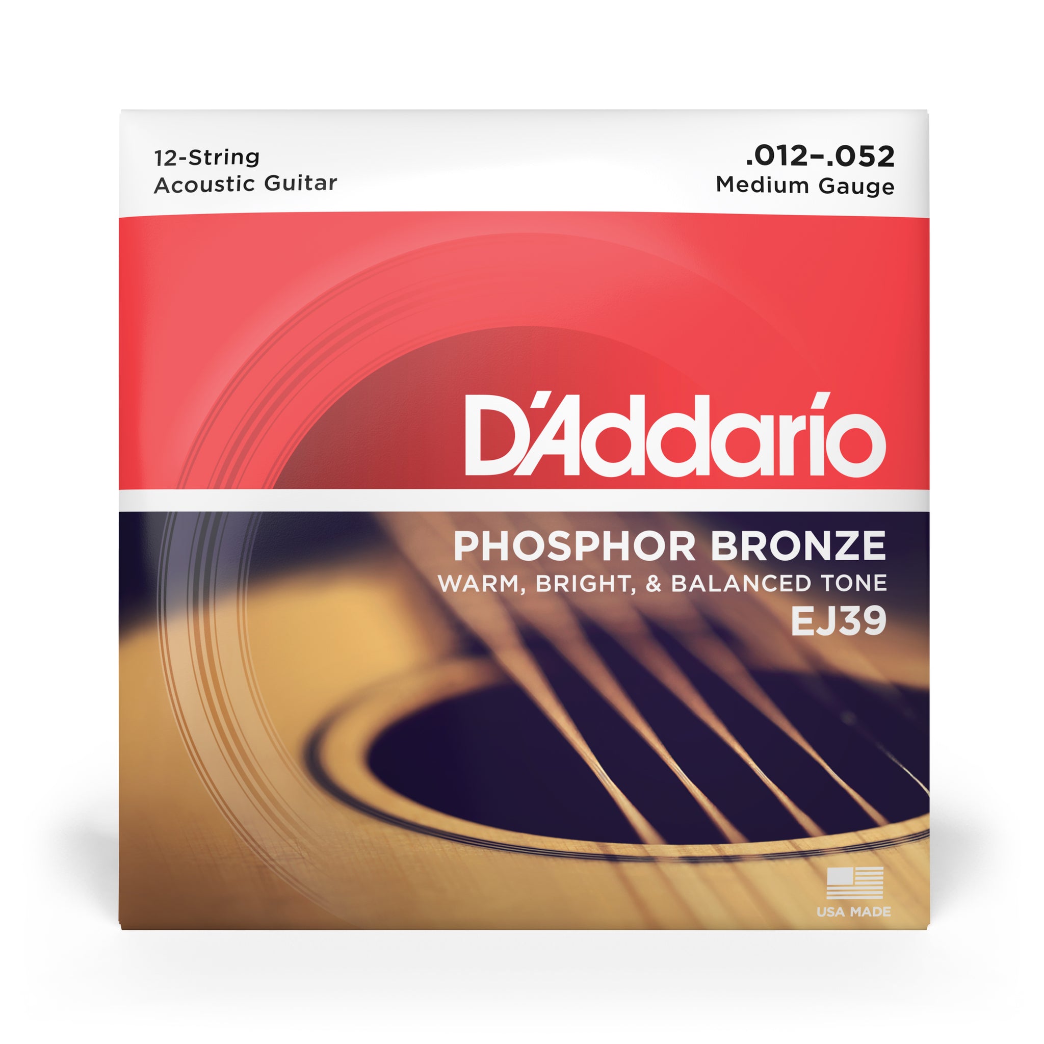 D'Addario EJ39 12-String Phosphor Bronze Acoustic Guitar Strings, Medium, 12-52
