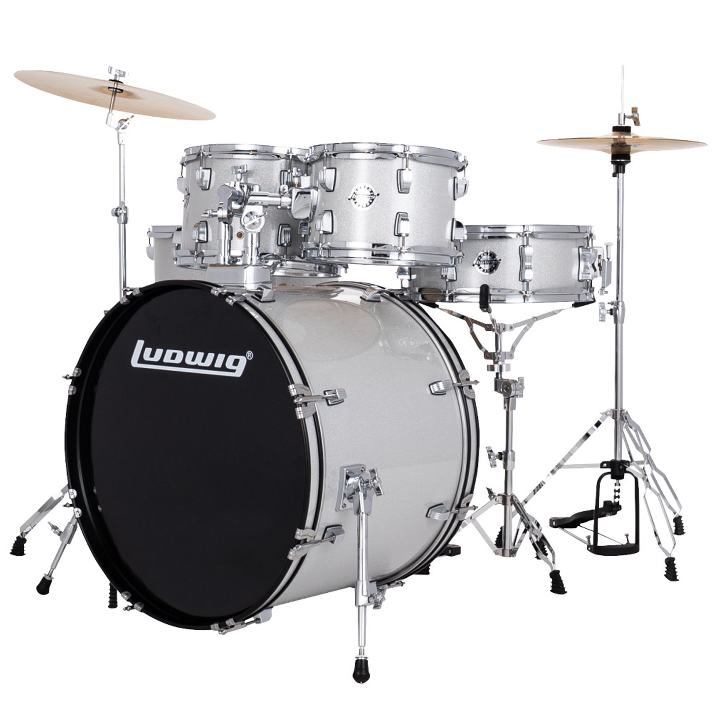 Ludwig Accent Drive 5pc Acoustic Drum Set Pack Silver Sparkle