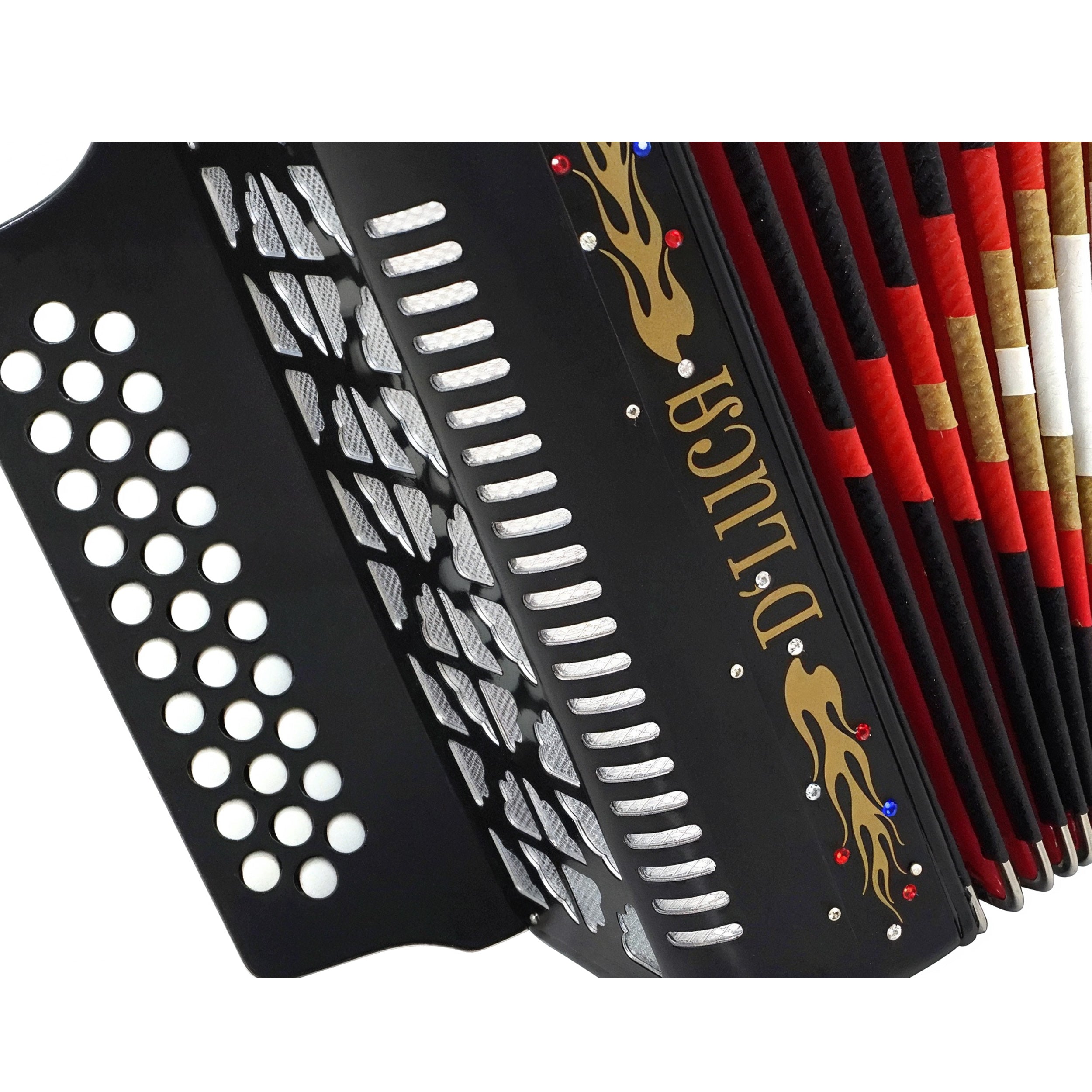 D'Luca Primo Button Accordion 31 Keys 12 Bass on GCF Key with Case and Straps, Black