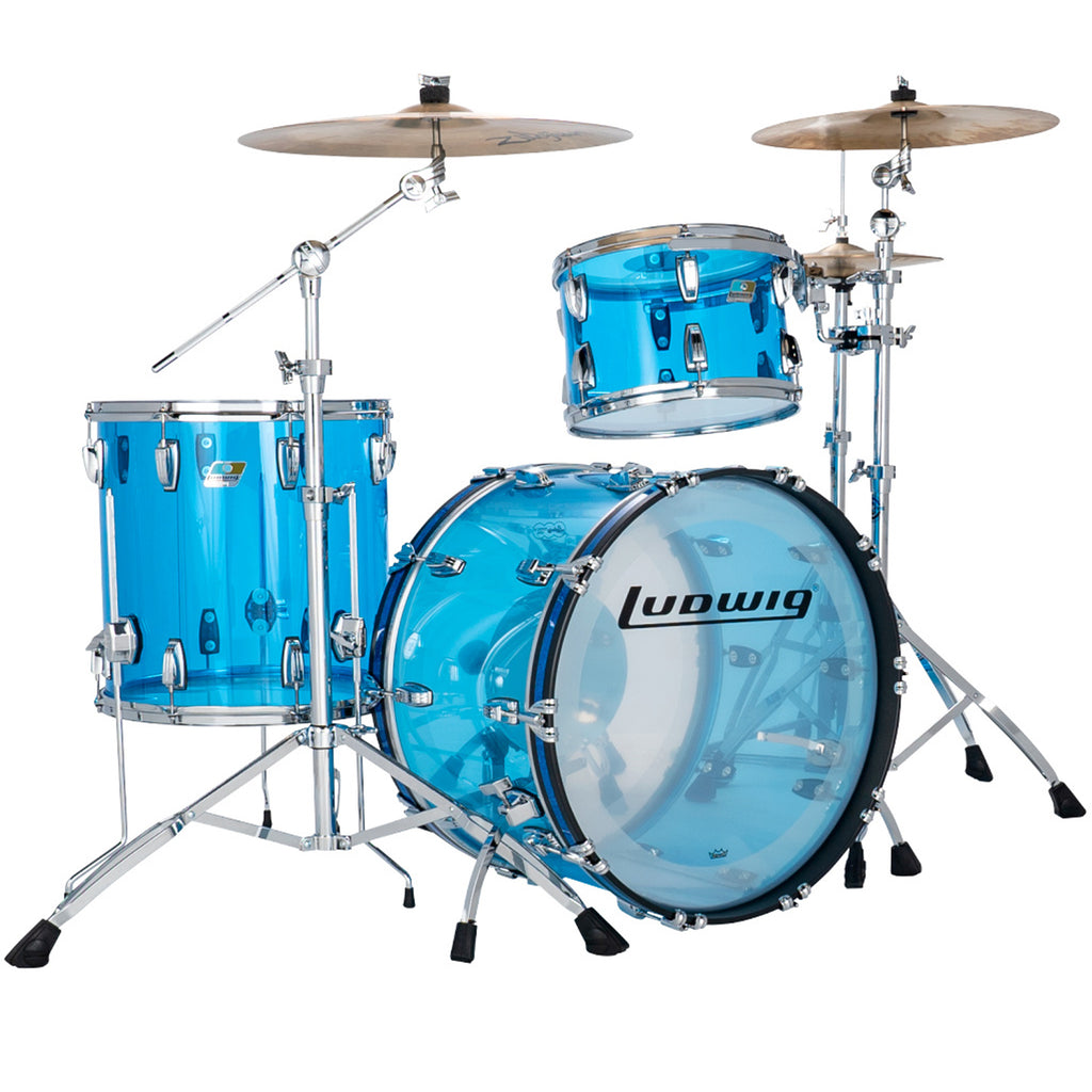 Ludwig Vistalite Fab 3 piece Acoustic Drum Set Shell Pack Blue PlayMusic123
