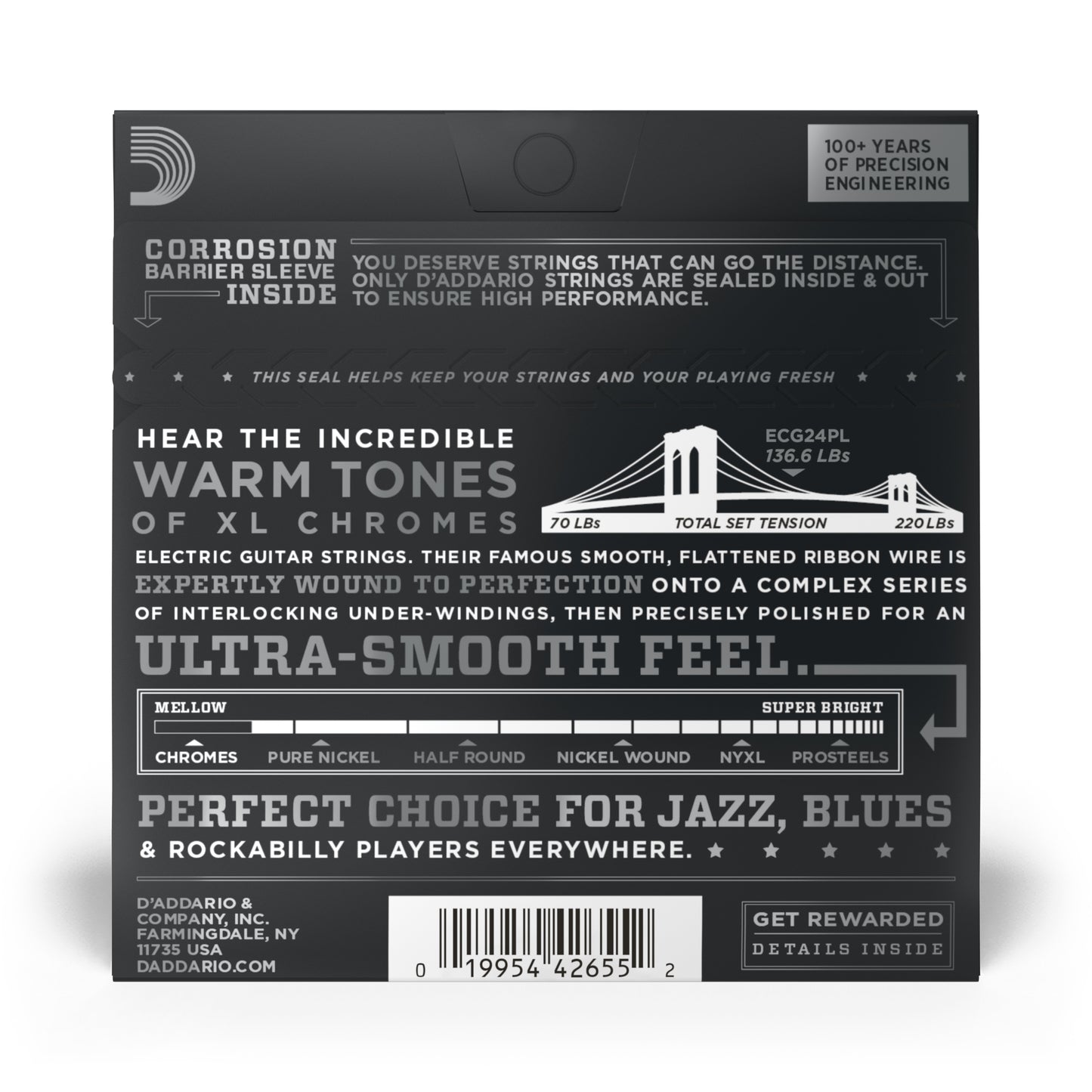 D'Addario 11-50 Jazz Light, Plain Third, XL Chromes Electric Guitar Strings