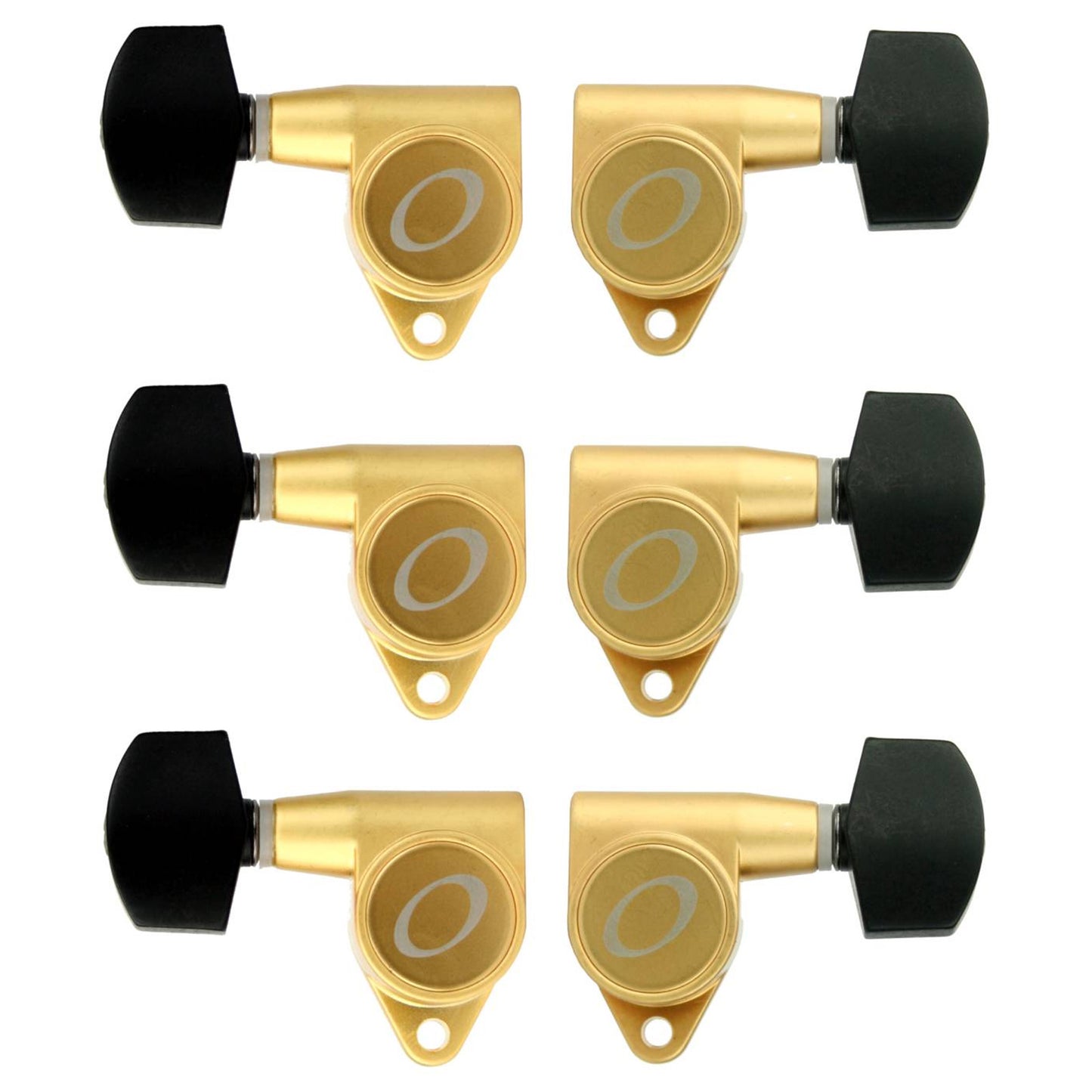 Ovation Satin Gold Guitar Tuning Machines Set, Small Black Peg 3+3