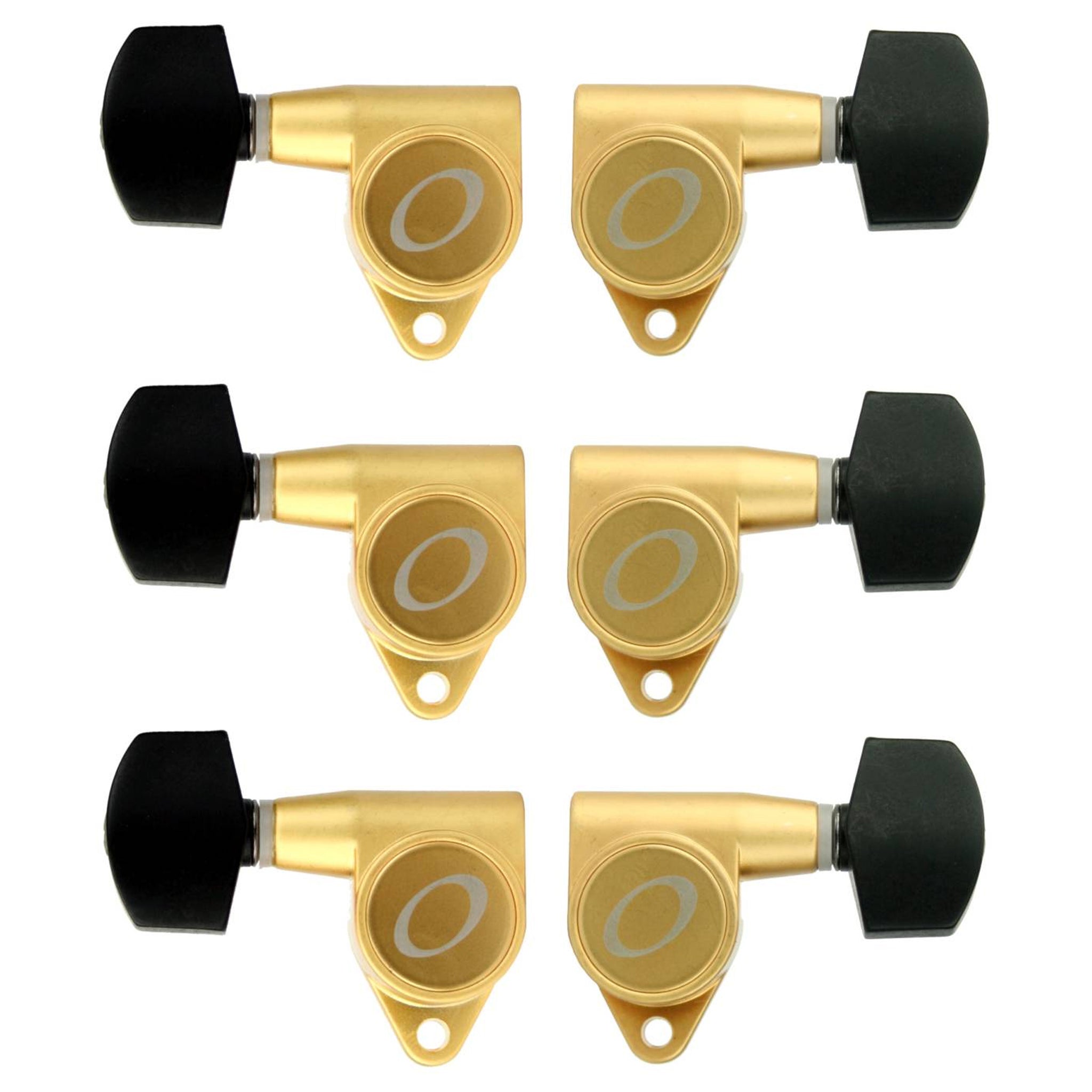 Ovation Satin Gold Guitar Tuning Machines Set, Small Black Peg 3+3