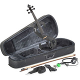 Stagg 4/4 Electric Violin Set With S-shaped Metallic Black, Case & Headphones
