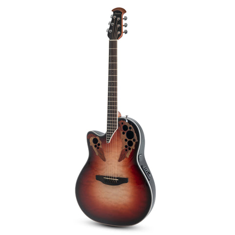 Ovation Celebrity Elite Plus E-Acoustic Guitar CE44LX-1R, MS/Mid/Cutaway, Ruby Burst, Lefty