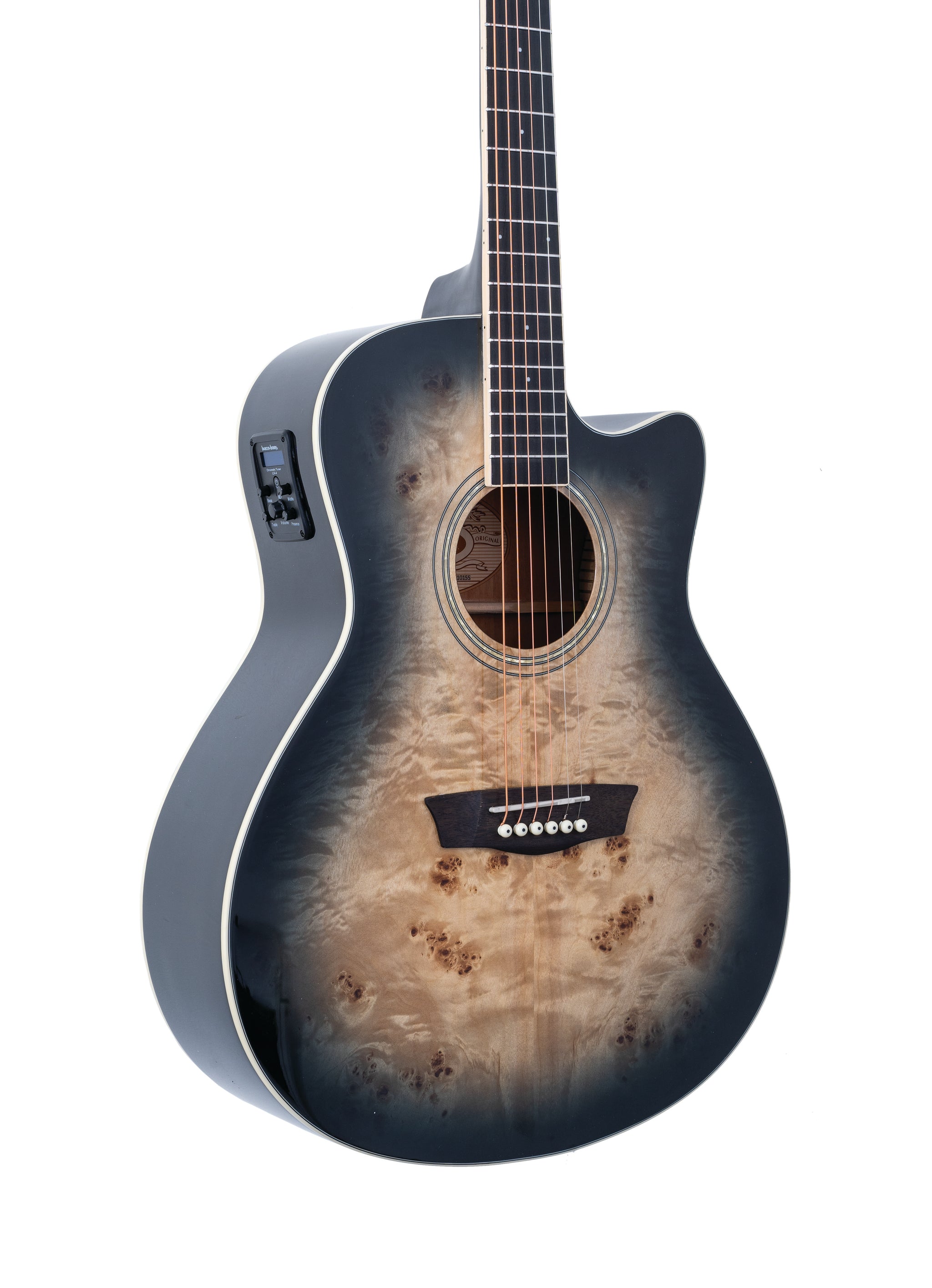 Washburn DFBDB Deep Forest Burl Dreadnought Acoustic Guitar. Black Fade