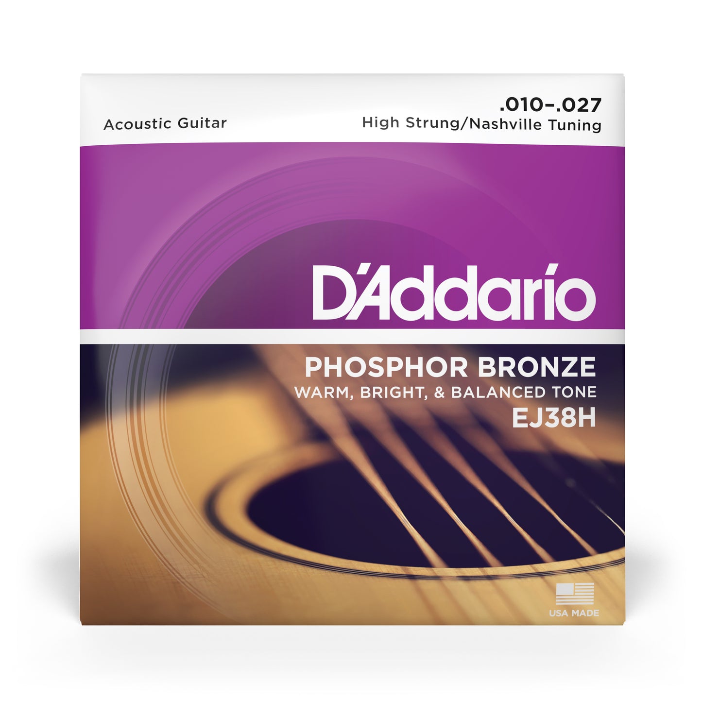 D'Addario EJ38H Phosphor Bronze Acoustic Guitar Strings, High Strung/Nashville Tuning, 10-27