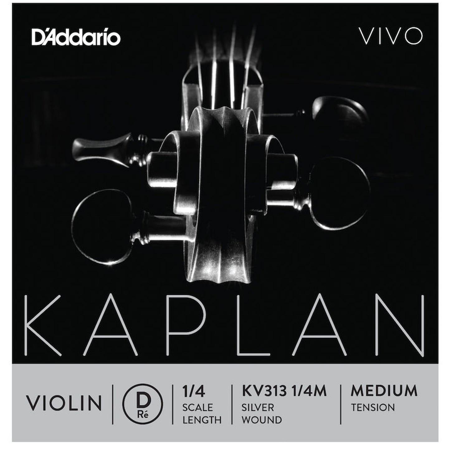 D'Addario Kaplan Vivo Violin D String, 1/4 Scale, Medium Tension