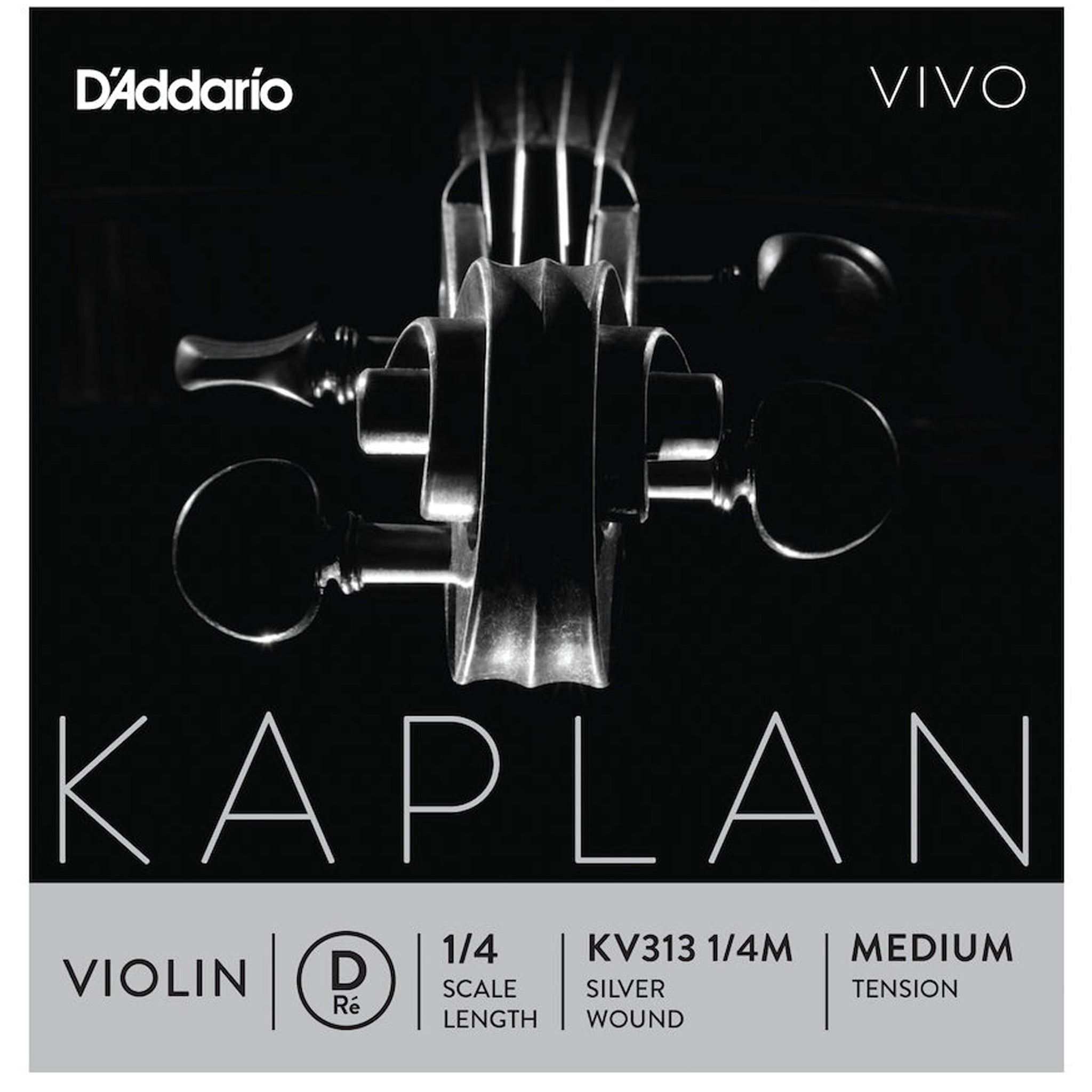 D'Addario Kaplan Vivo Violin D String, 1/4 Scale, Medium Tension