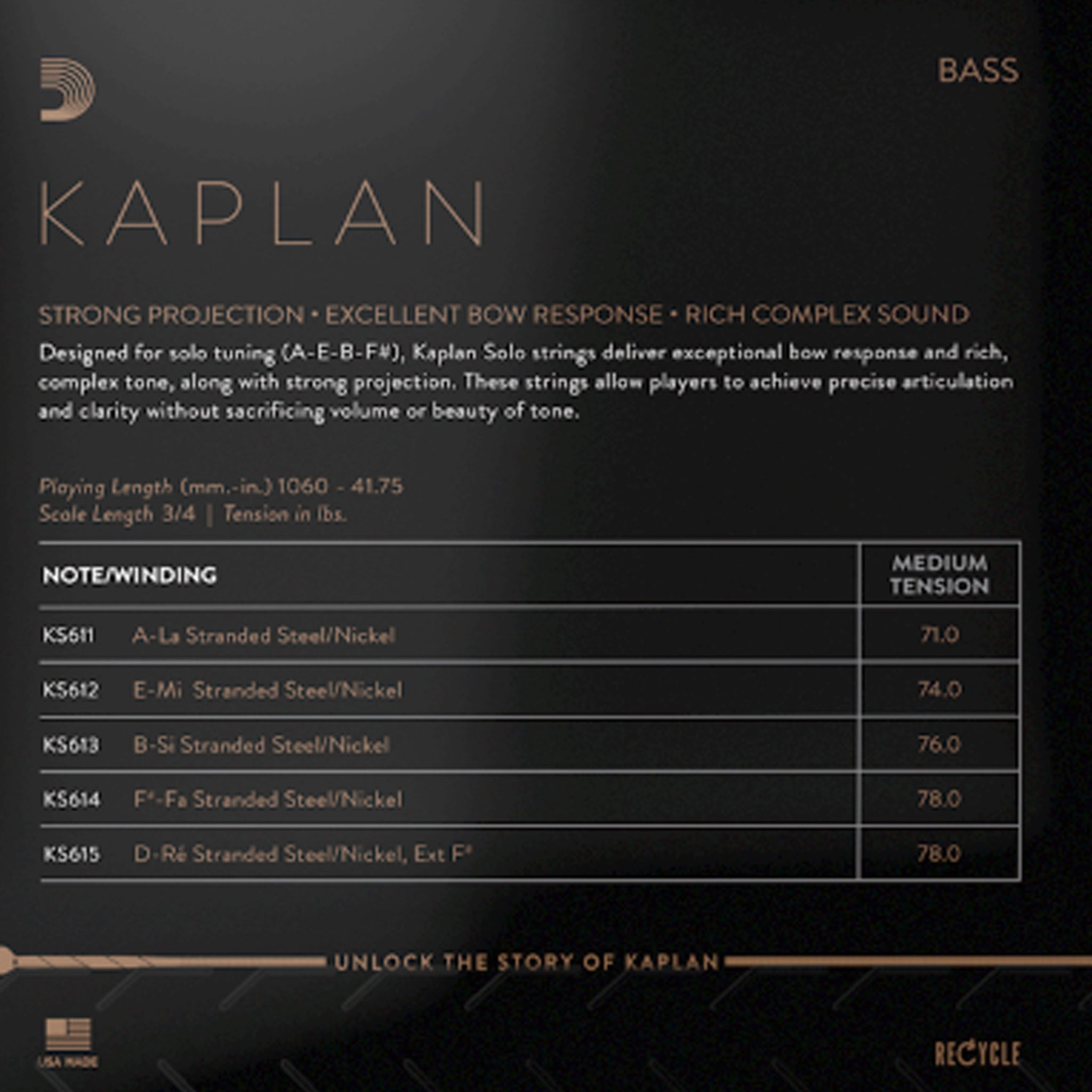 D'Addario Kaplan Solo Bass Single G String 3/4 Scale Medium Tension Bulk 10-Pack