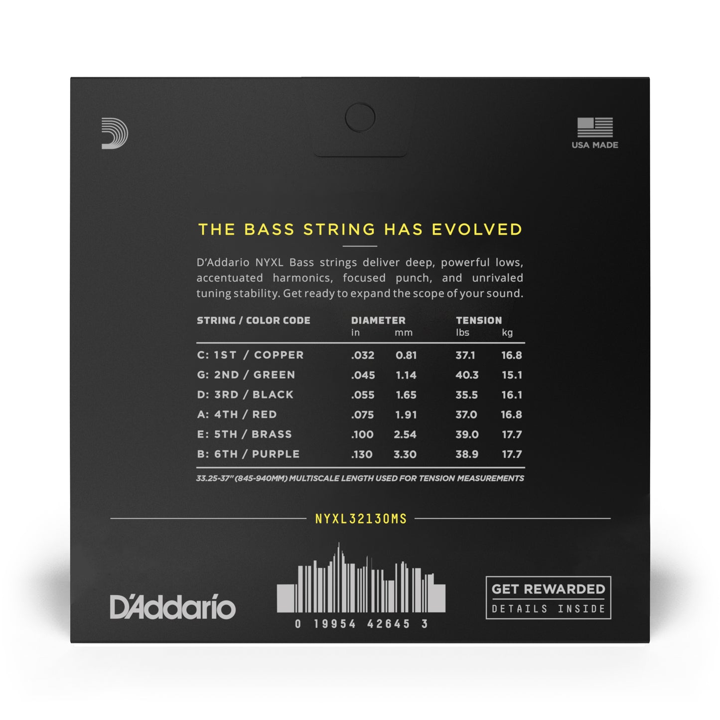 D'Addario 32-130 Hybrid Light 6-String, Multiscale, NYXL Bass Guitar Strings