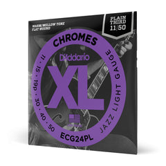 D'Addario 11-50 Jazz Light, Plain Third, XL Chromes Electric Guitar Strings
