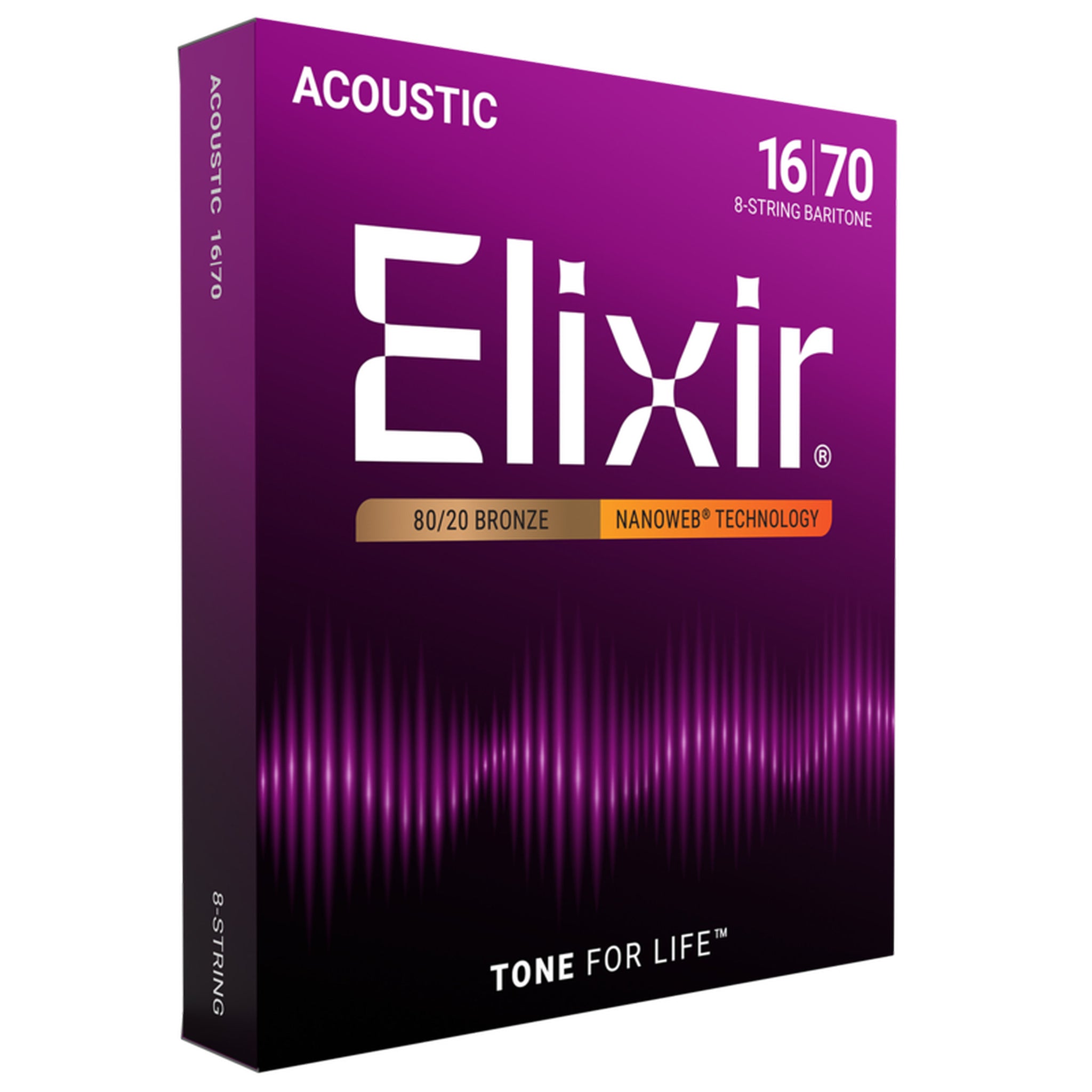 Elixir 80/20 Bronze 8-String Acoustic Guitar Strings NANOWEB Baritone (016-.070)
