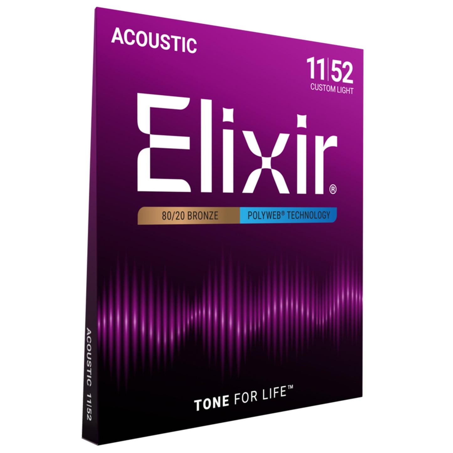 Elixir 80/20 Bronze Acoustic Guitar Strings, POLYWEB, Custom Light (.011-.052)